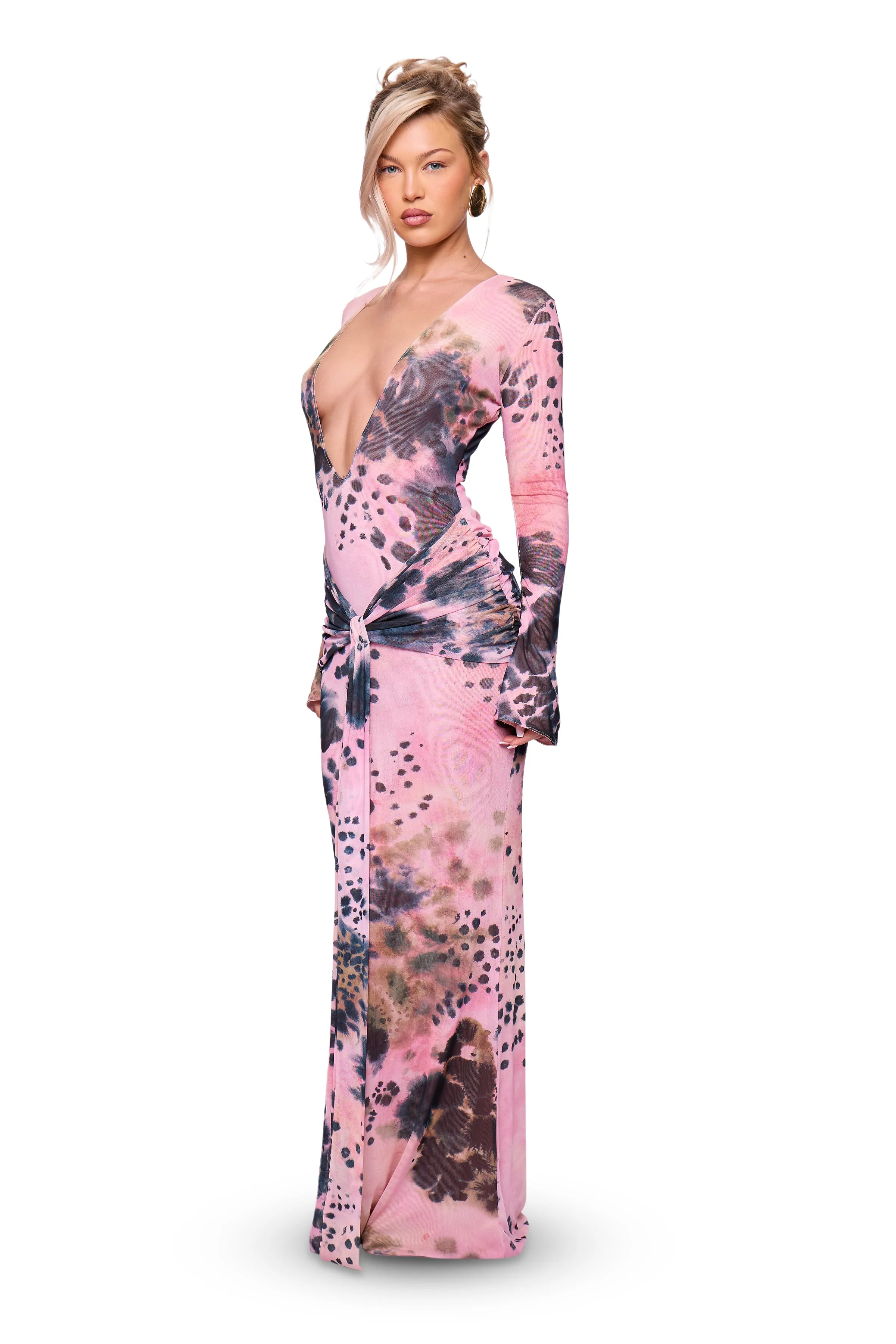 Pink Printed Drape Maxi Dress sold by Missy Empire product image thumbnail 3