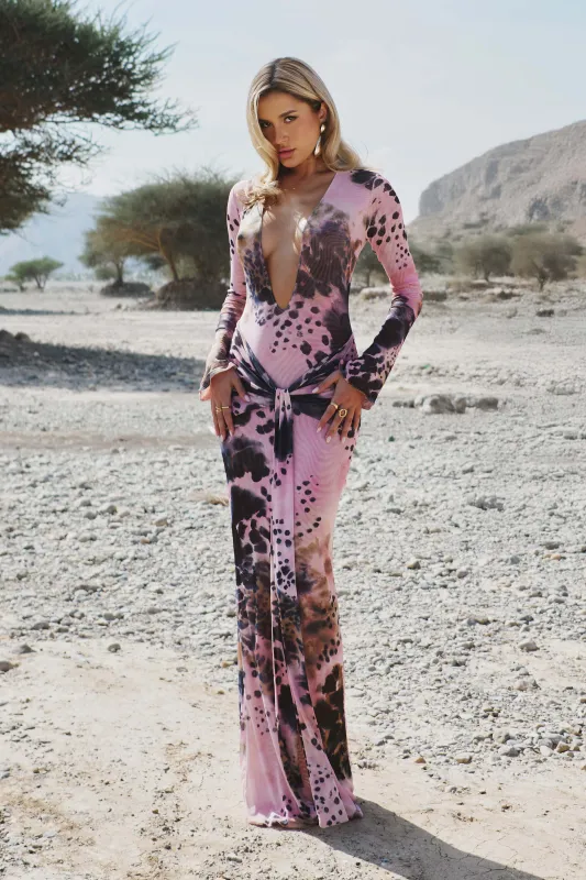 Pink Printed Drape Maxi Dress made by Missy Empire