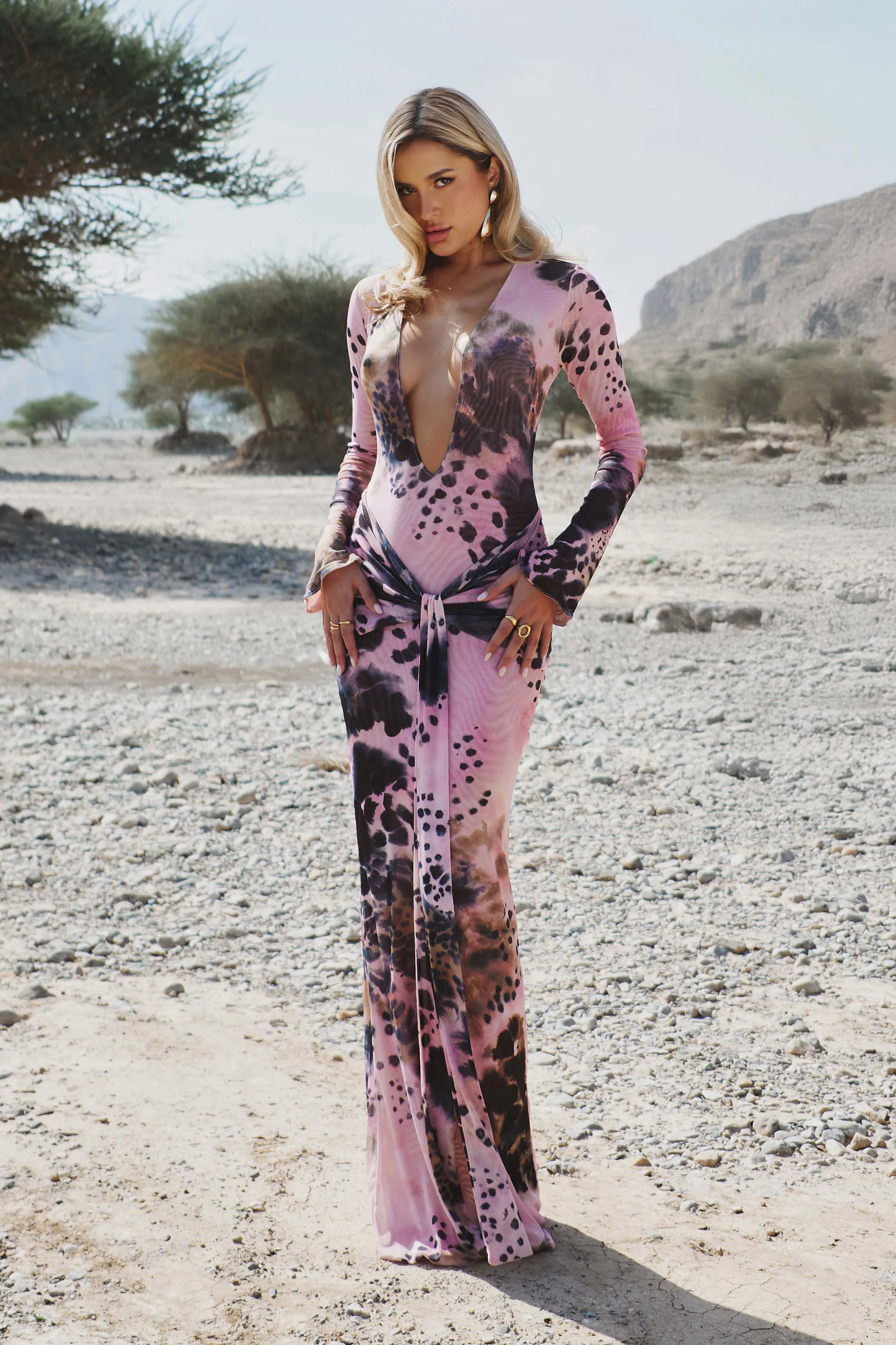 Pink Printed Drape Maxi Dress sold by Missy Empire