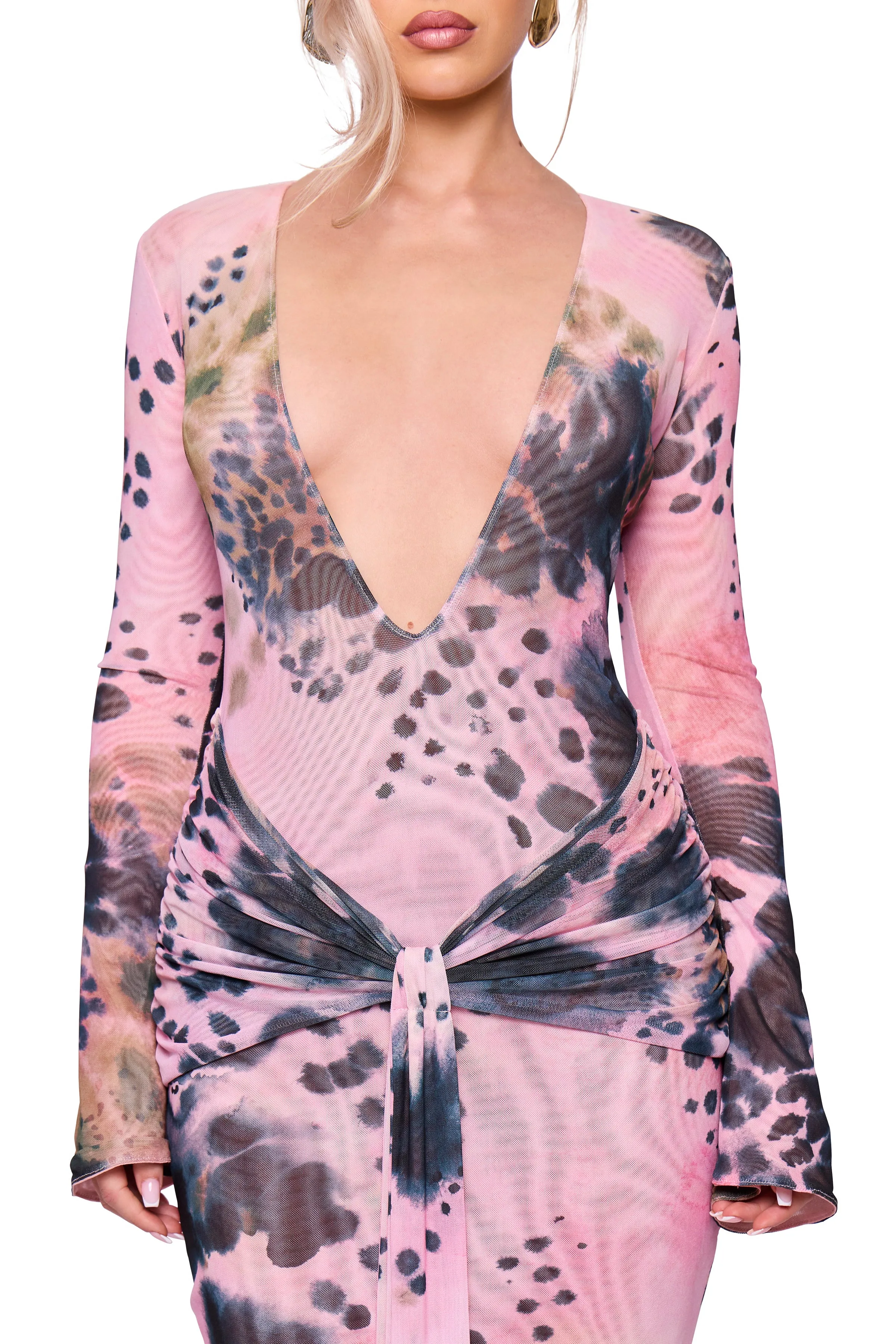 Pink Printed Drape Maxi Dress sold by Missy Empire product image thumbnail 4