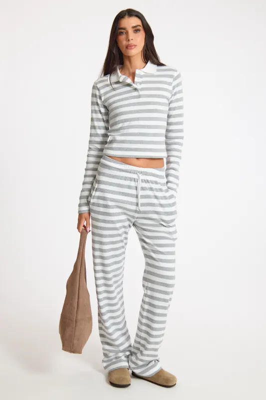 White Stripe Striped Rib Collared Longsleeve Top made by Missy Empire