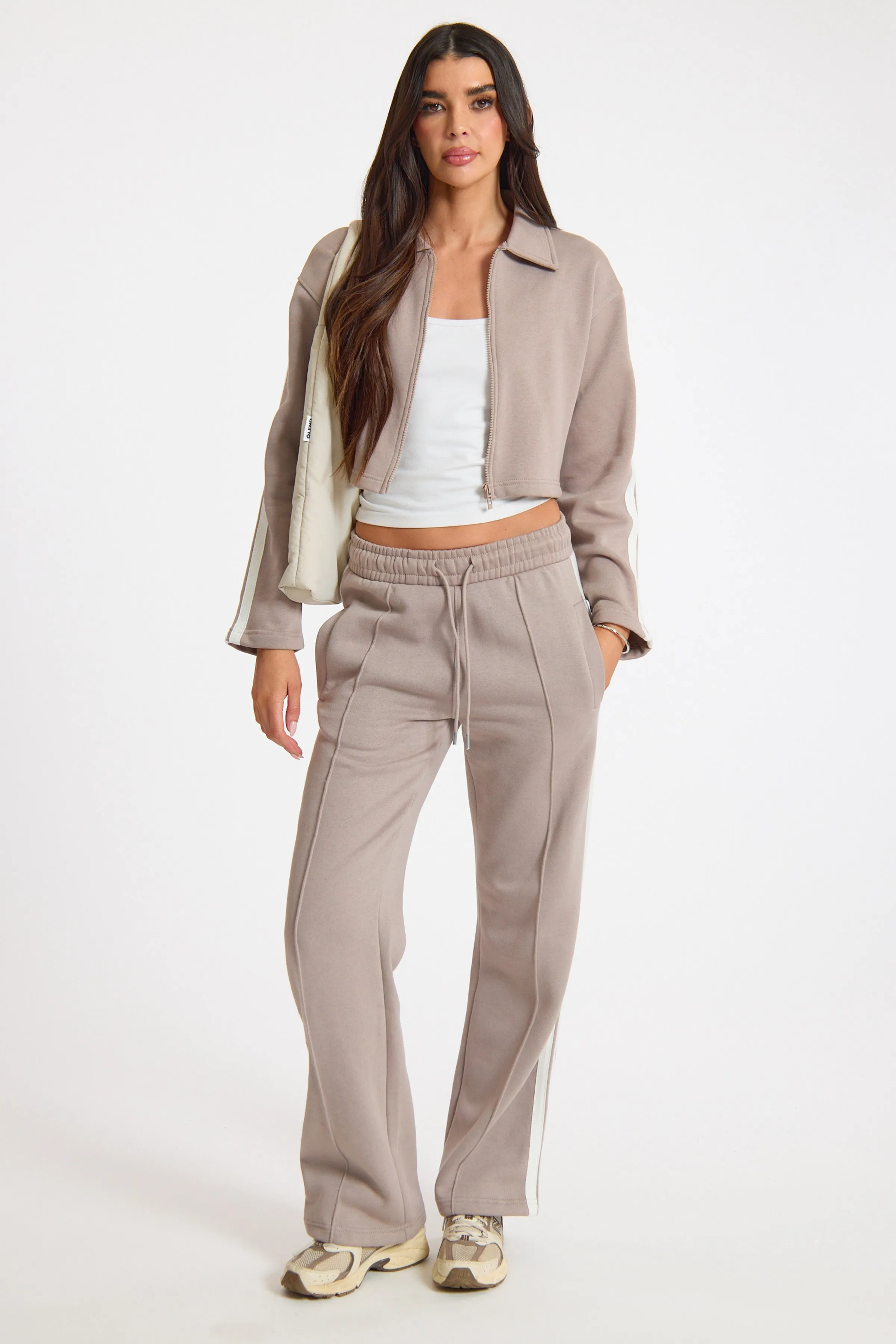 Dove Grey Sport Stripe Zip Up Collared Top sold by Missy Empire