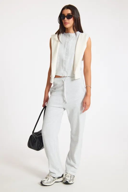 Grey Button Through Sleeveless Ribbed Top made by Missy Empire