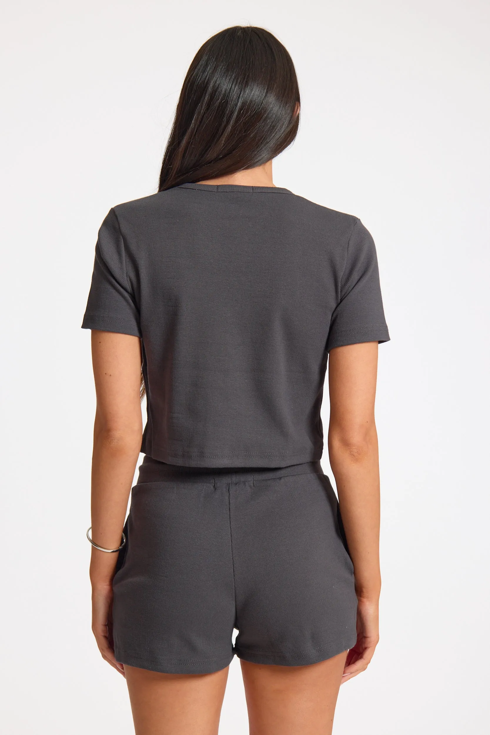 Slate Ribbed Adjustable Waist Casual Shorts sold by Missy Empire product image thumbnail 4