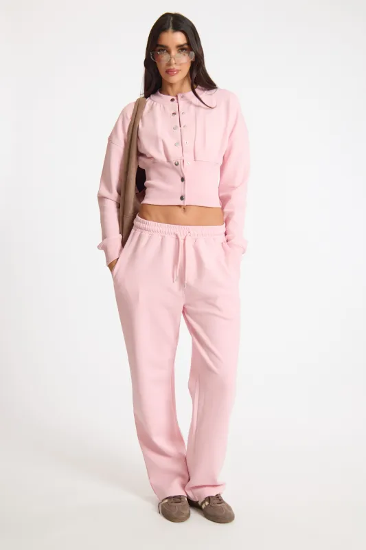 Pink Popper Button Ribbed Waist Sweatshirt made by Missy Empire