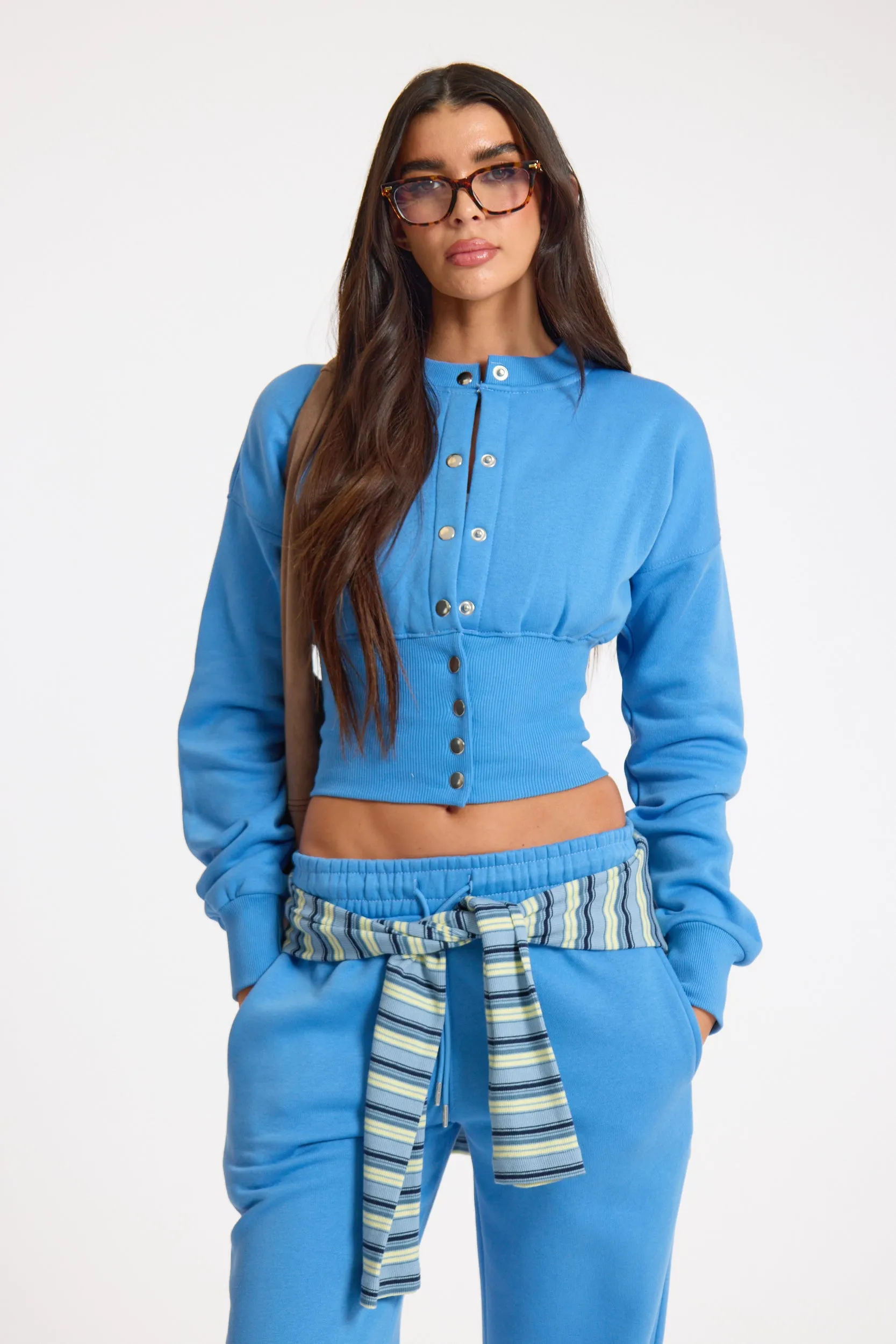 Cobalt Blue Popper Button Ribbed Waist Sweatshirt sold by Missy Empire product image thumbnail 4