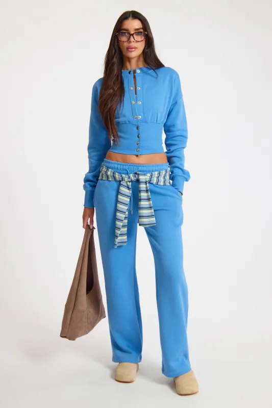 Cobalt Blue Popper Button Ribbed Waist Sweatshirt made by Missy Empire