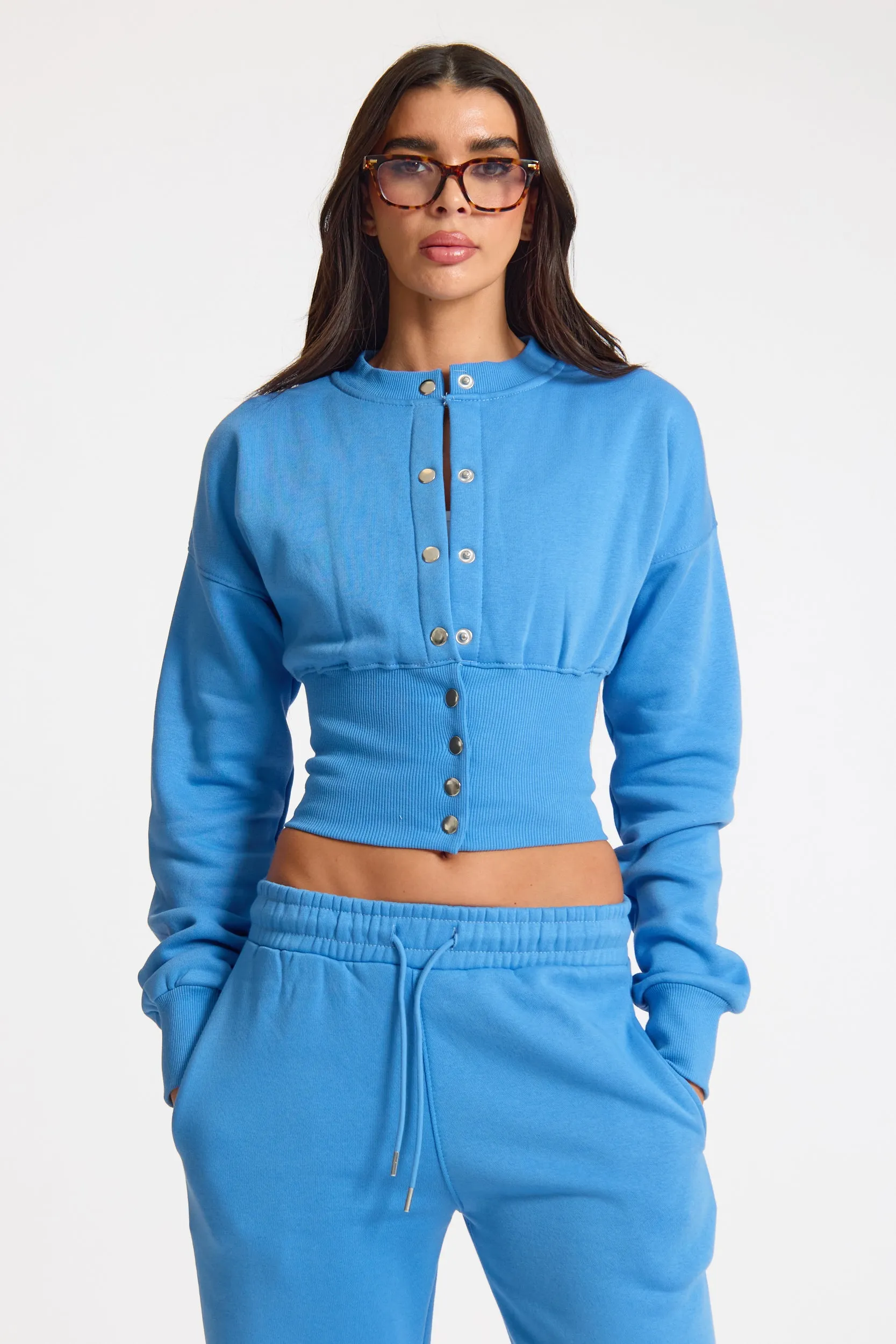 Cobalt Blue Popper Button Ribbed Waist Sweatshirt sold by Missy Empire product image thumbnail 2