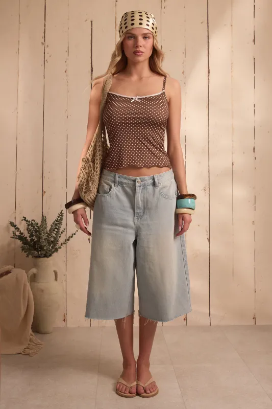 Chocolate Polka Dot Slinky Cami Top made by Missy Empire