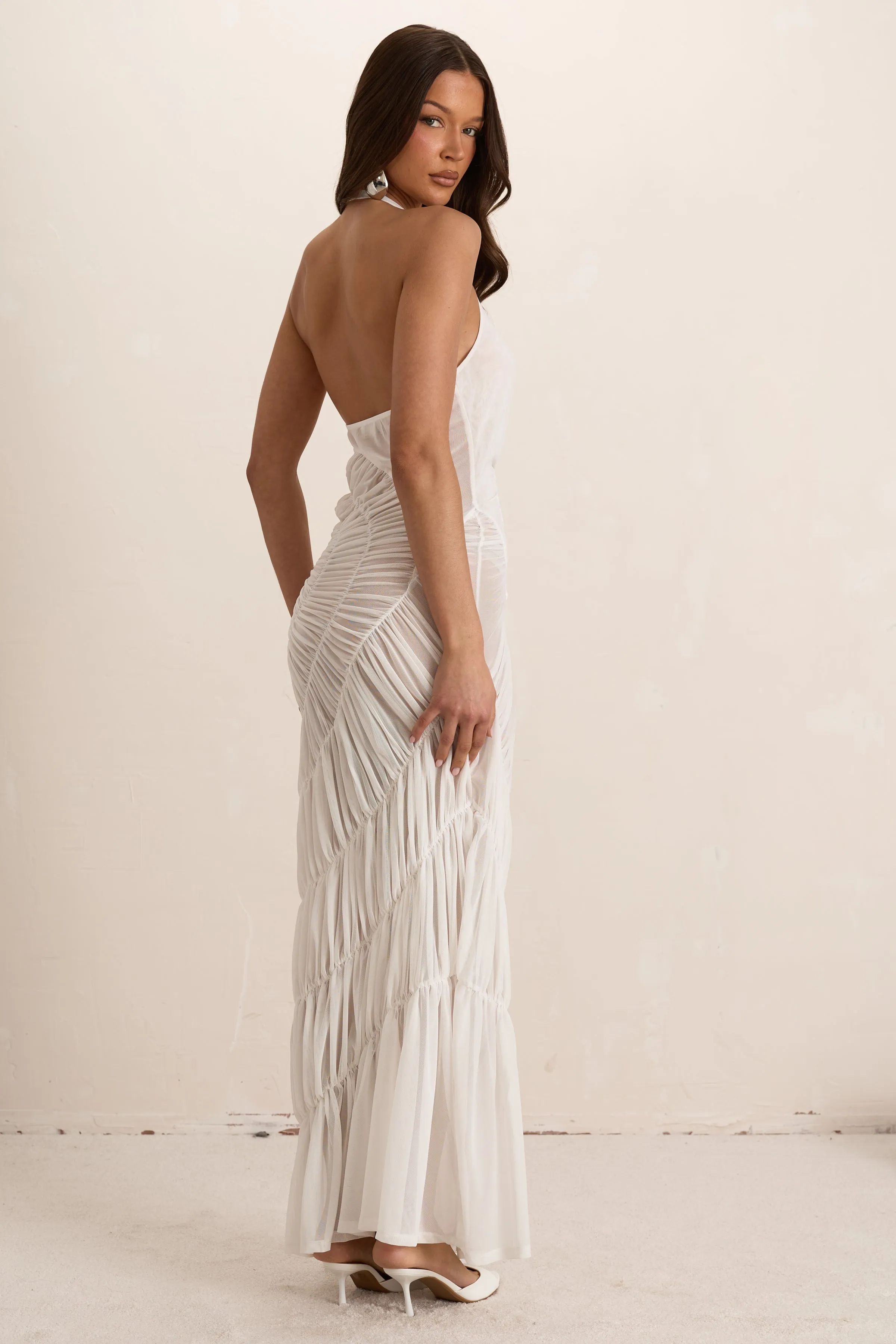 White Shirred Maxi Dress sold by Missy Empire product image thumbnail 5