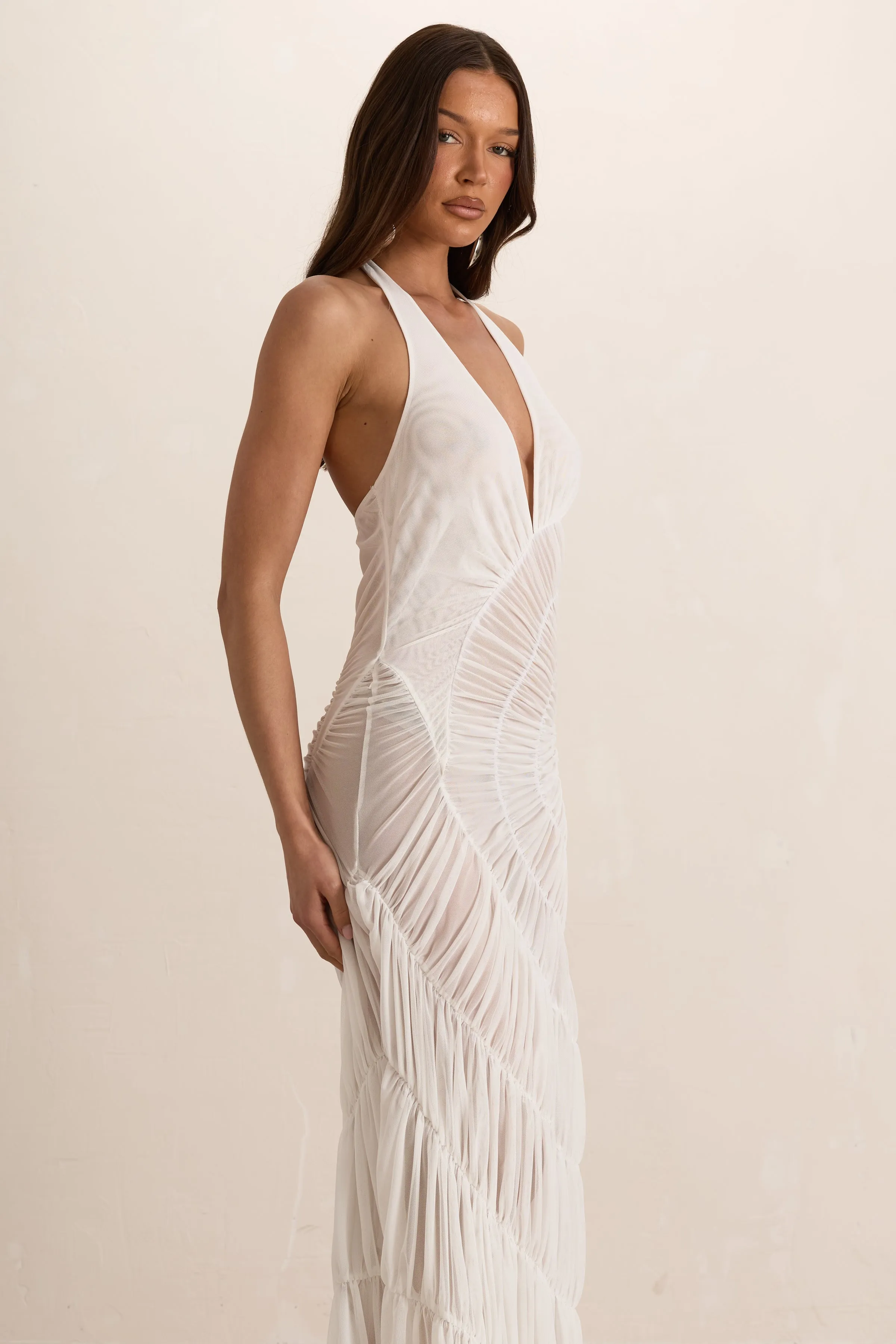 White Shirred Maxi Dress sold by Missy Empire product image thumbnail 2