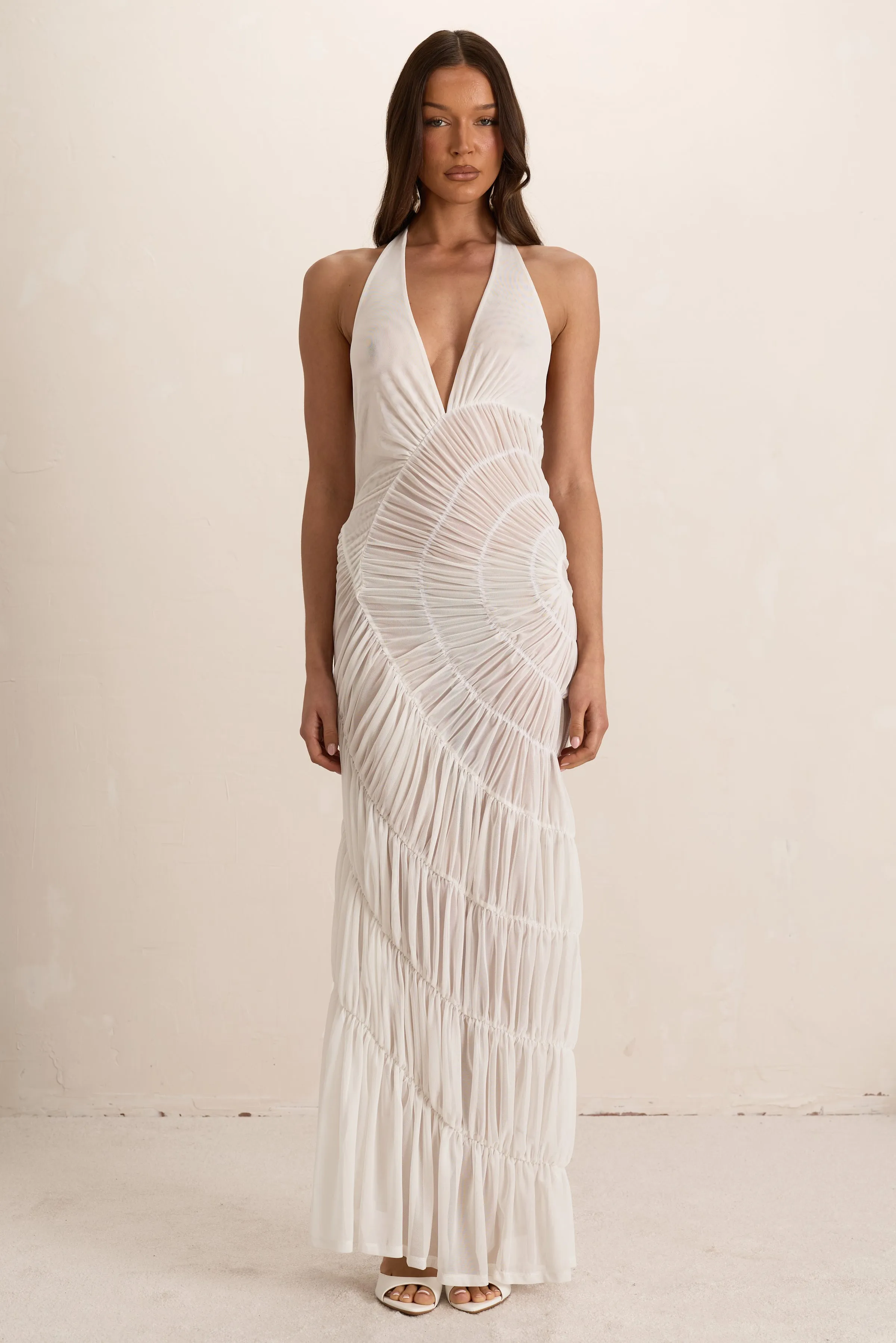 White Shirred Maxi Dress sold by Missy Empire product image thumbnail 3