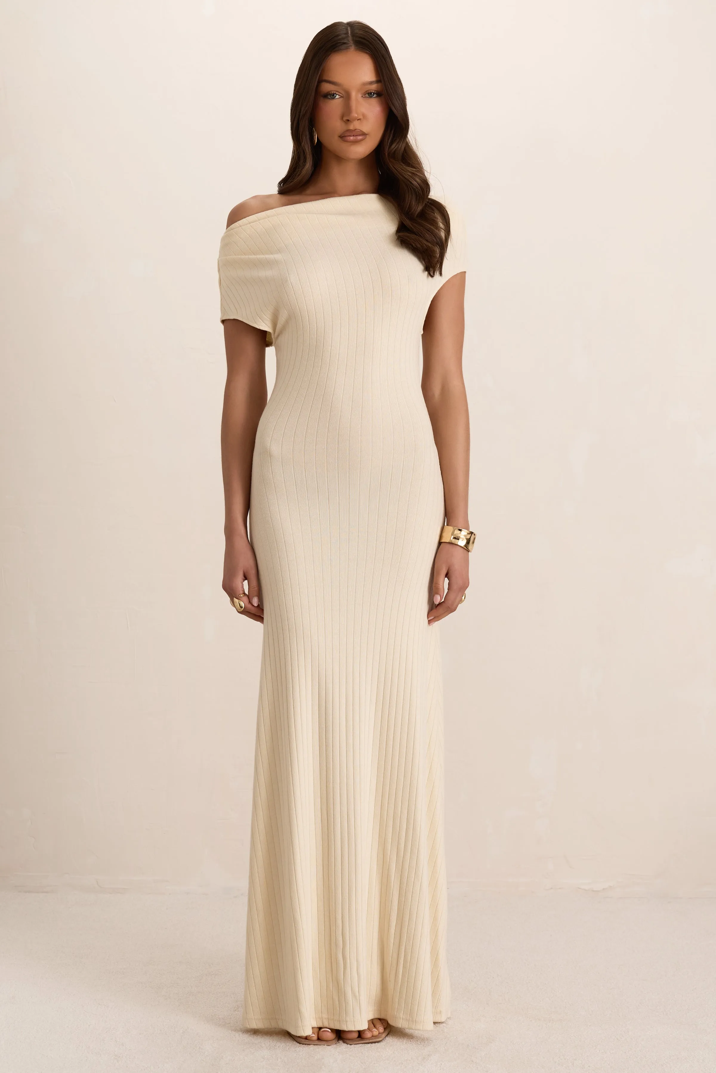 Cream Soft Ribbed Slouchy Maxi Dress sold by Missy Empire product image thumbnail 2