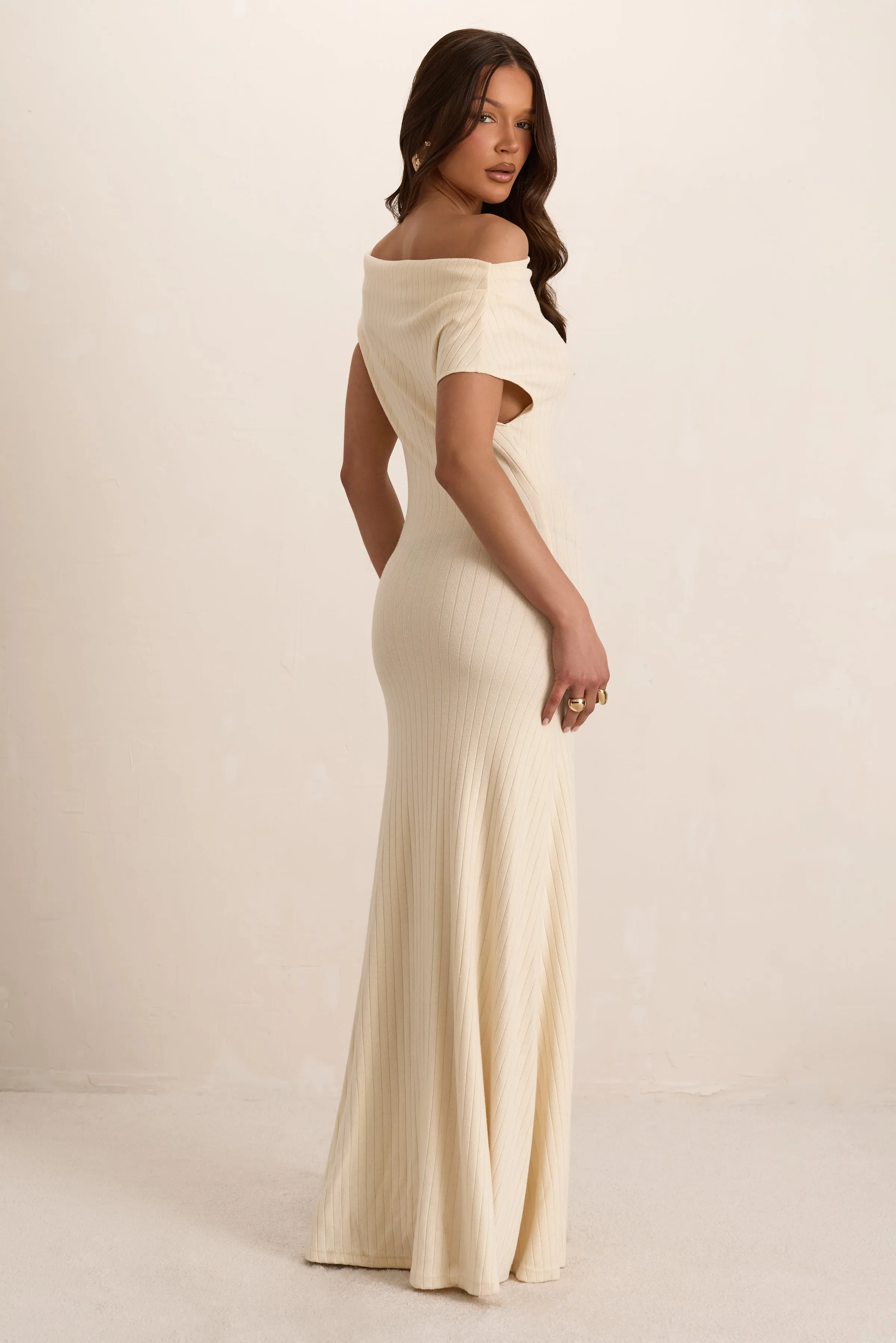 Cream Soft Ribbed Slouchy Maxi Dress sold by Missy Empire product image thumbnail 4