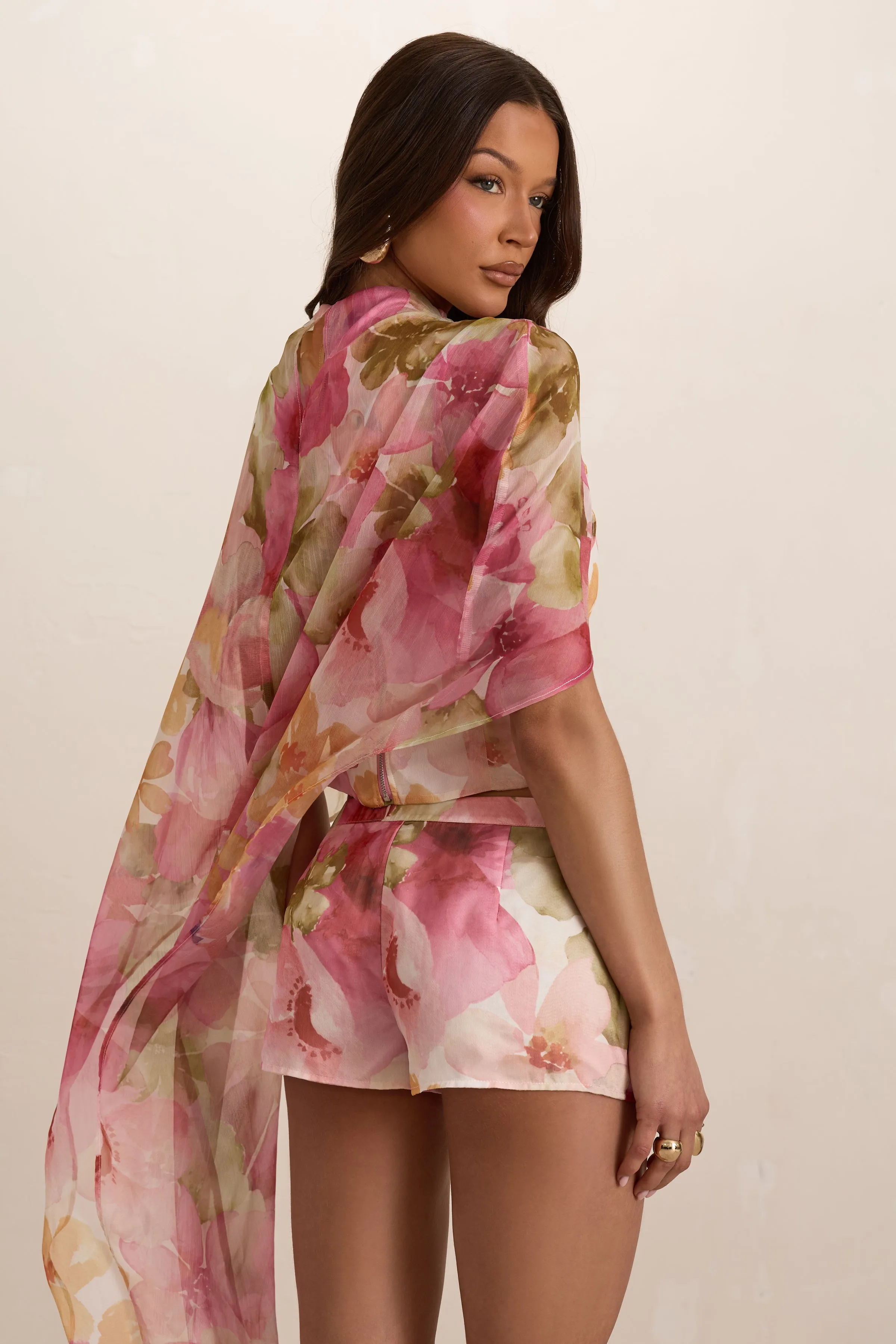 Pink Woven Floral Structured Shorts sold by Missy Empire product image thumbnail 3