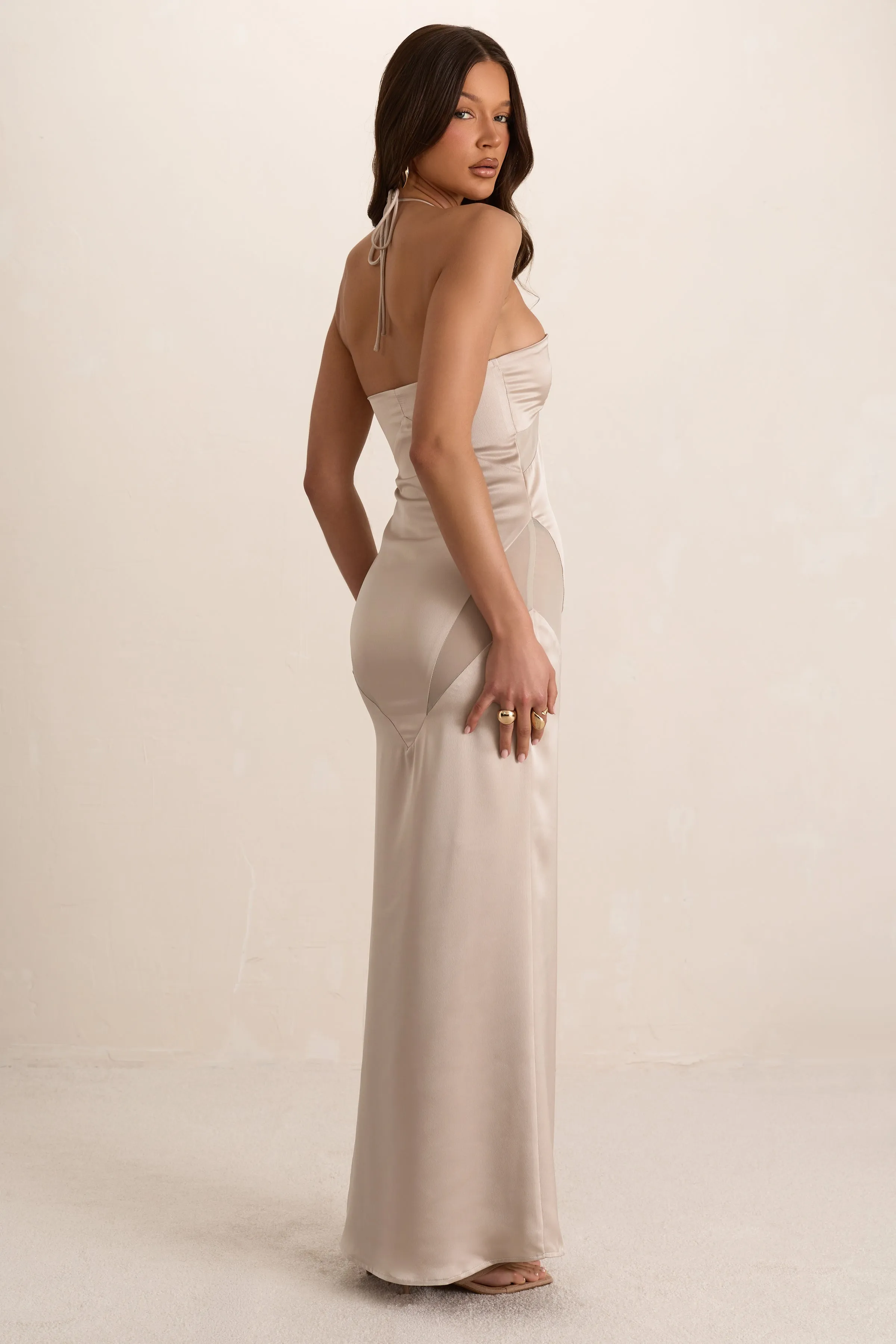 Champagne Mesh Panelled Maxi Dress sold by Missy Empire product image thumbnail 2