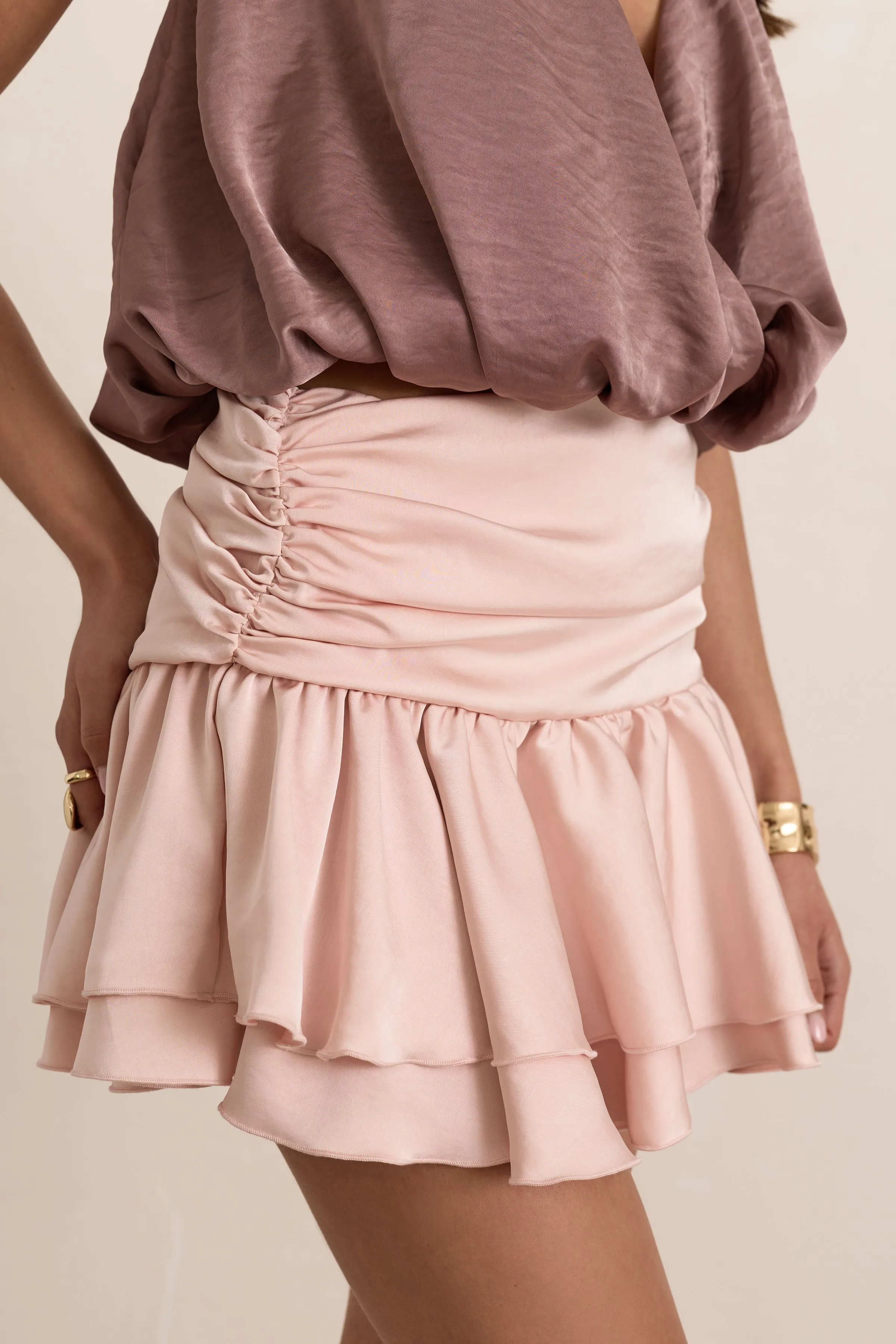 Pink Satin Ruffle Mini Skirt sold by Missy Empire product image thumbnail 2