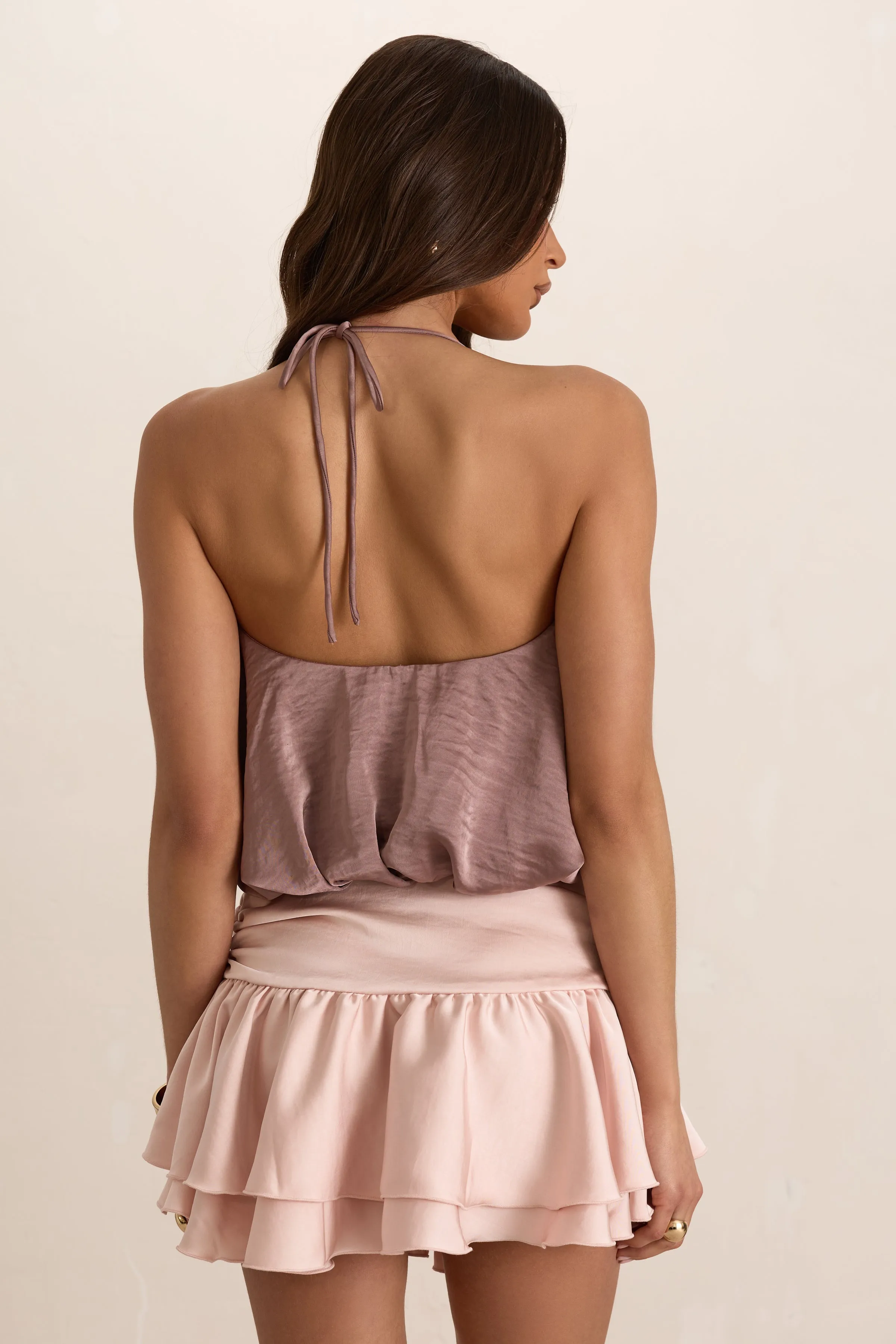 Mauve Satin Ruched Puff Ball Top sold by Missy Empire product image thumbnail 3