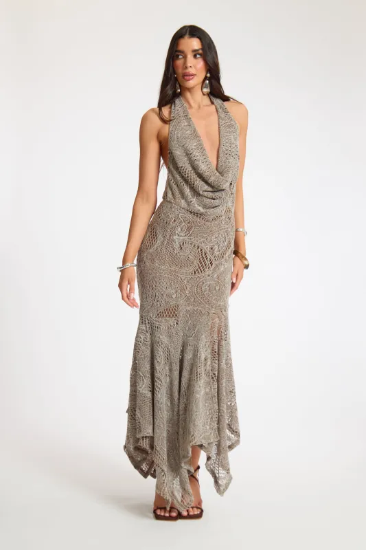 Textured Asymmetrical Cowl Midi Dress made by Missy Empire