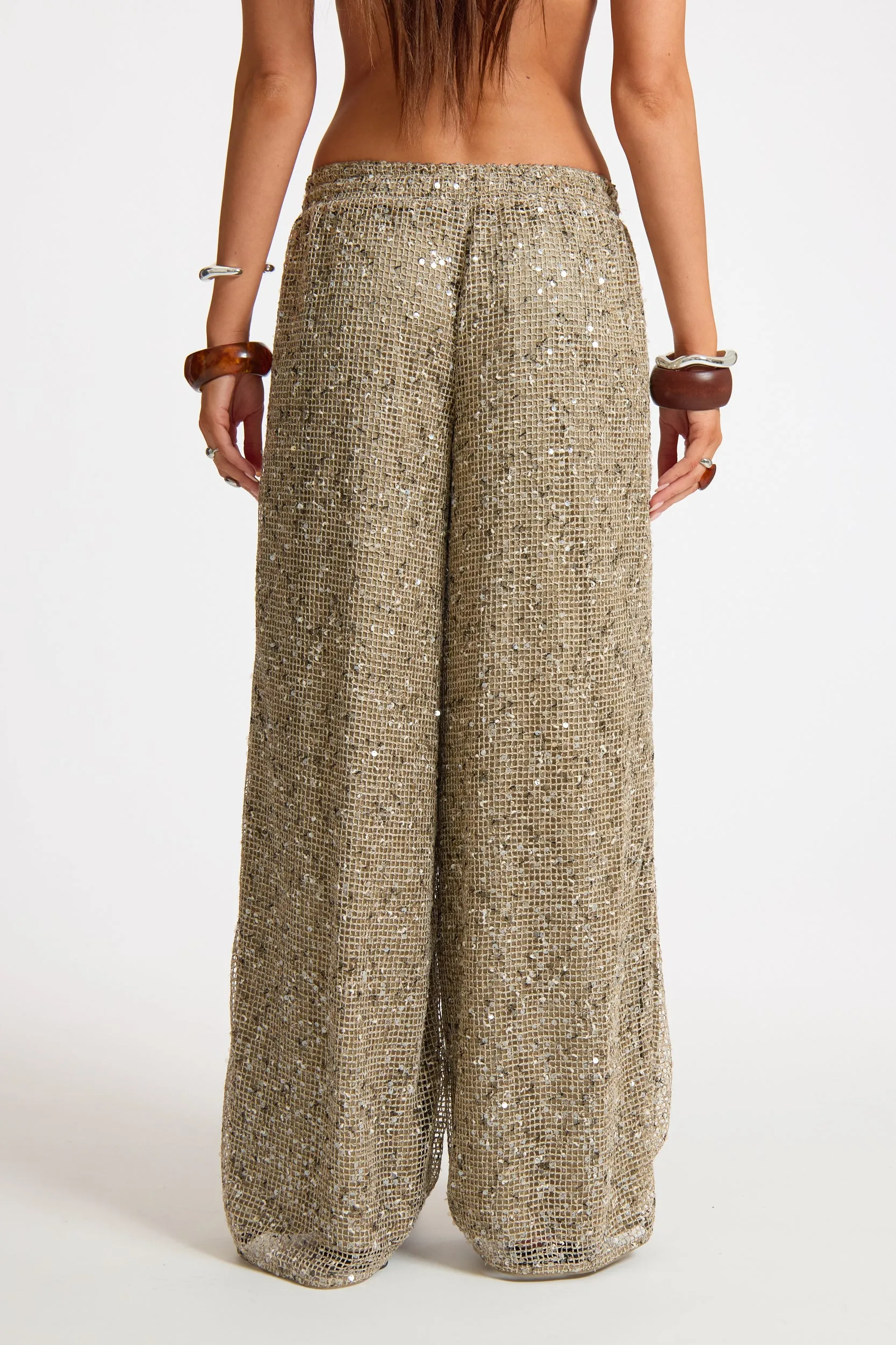 Crochet Sequin Drawstring Wide Leg Trouser sold by Missy Empire product image thumbnail 3