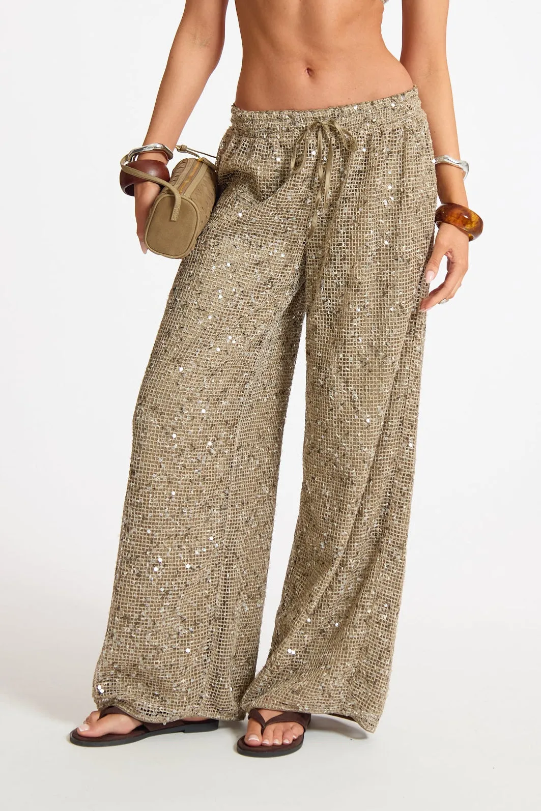 Crochet Sequin Drawstring Wide Leg Trouser sold by Missy Empire product image thumbnail 2