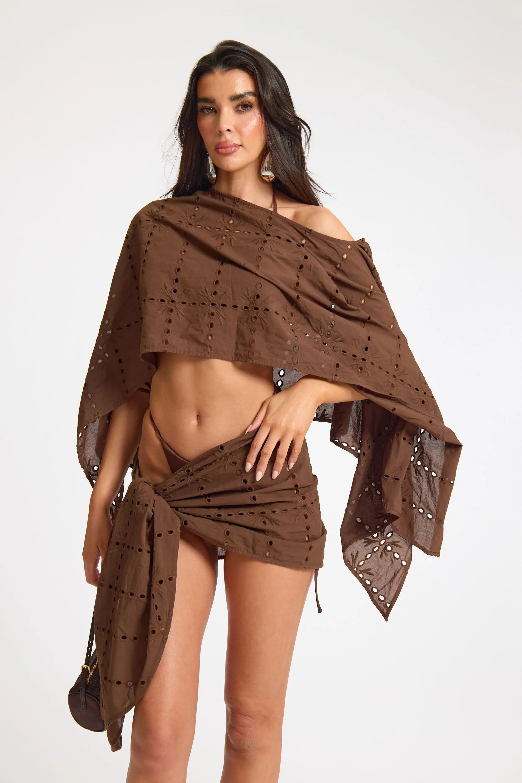 Broiderie Side Tie Mini Skirt sold by Missy Empire