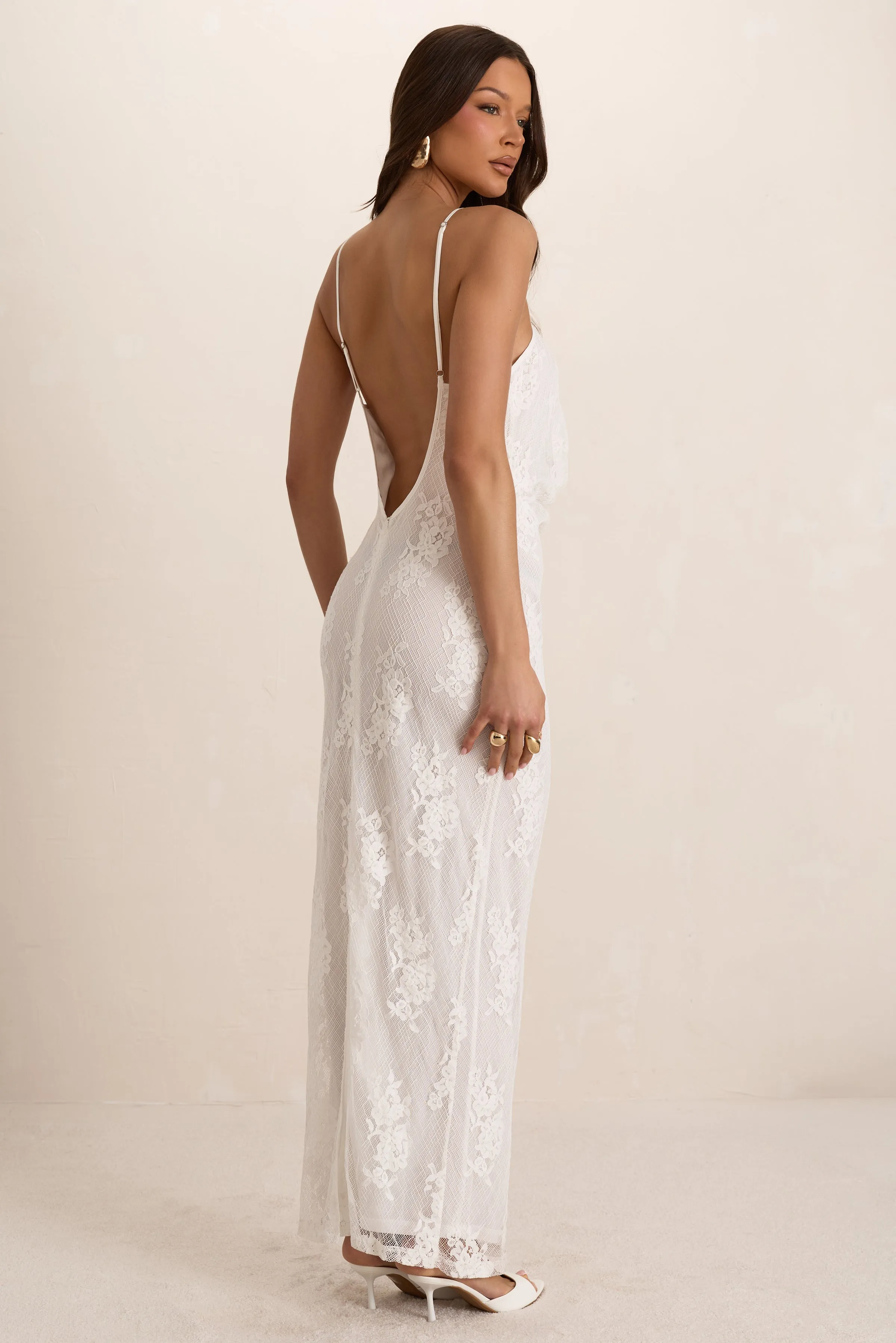 White Lace Cowl Maxi Dress sold by Missy Empire product image thumbnail 3
