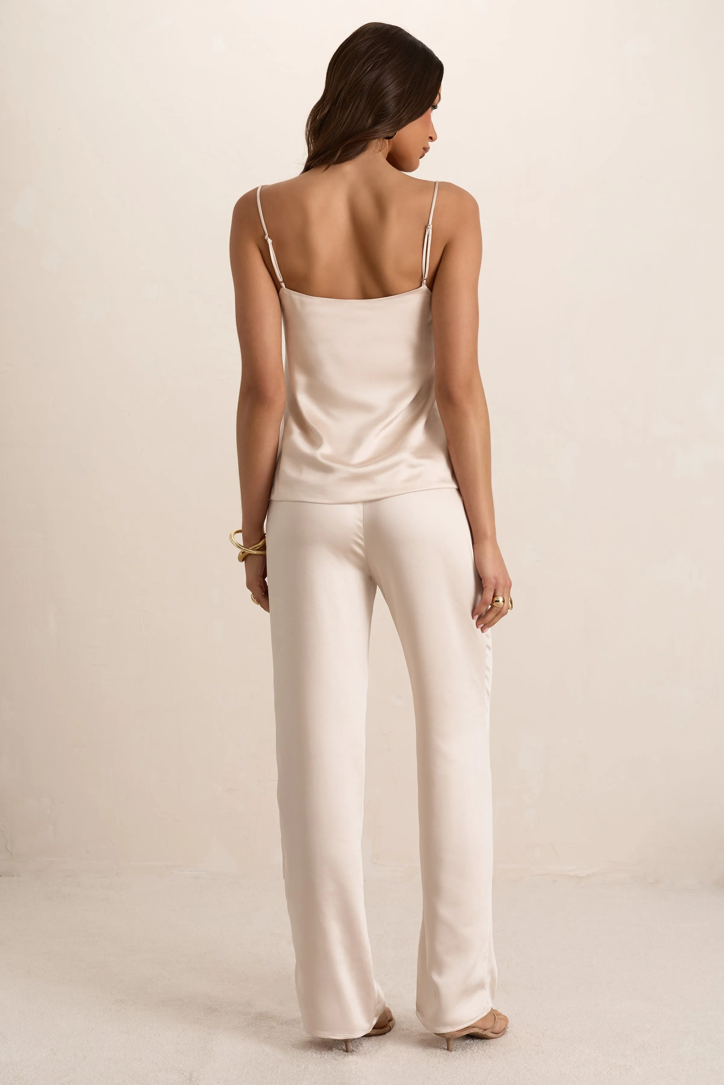 Cream Butter Satin Tailored Straight Leg Trouser sold by Missy Empire product image thumbnail 4