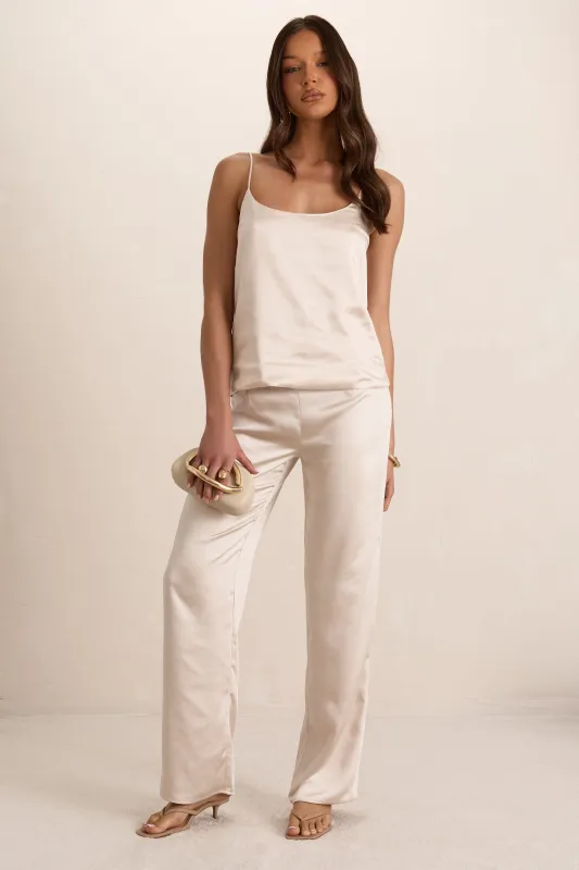 Cream Butter Satin Tailored Straight Leg Trouser made by Missy Empire
