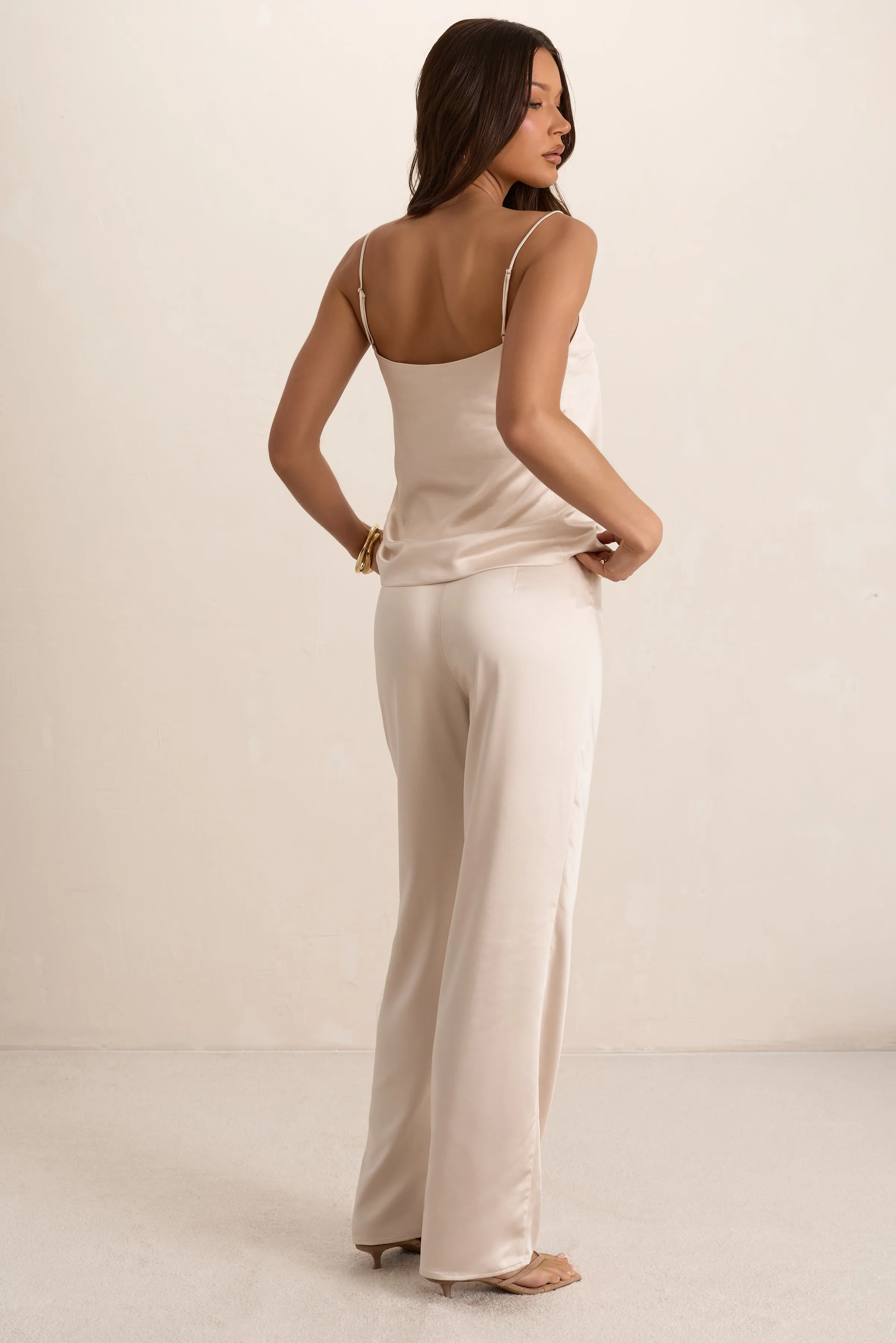 Cream Butter Satin Tailored Straight Leg Trouser sold by Missy Empire product image thumbnail 2