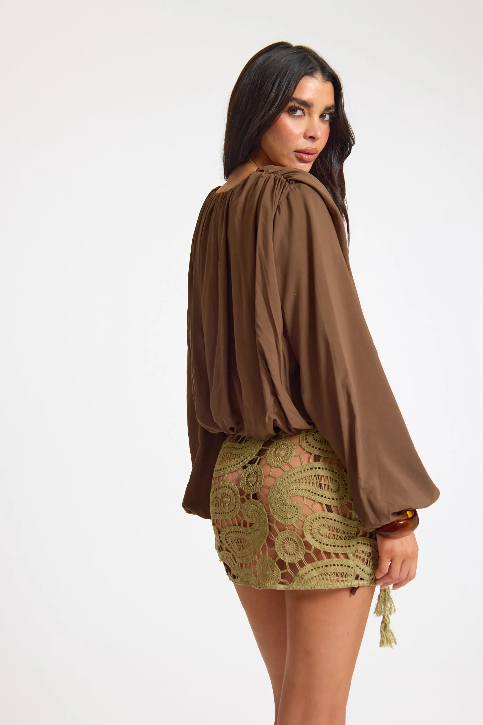 Woven Ruched Plunge Blouse Short Sleeve Shirt sold by Missy Empire product image thumbnail 4