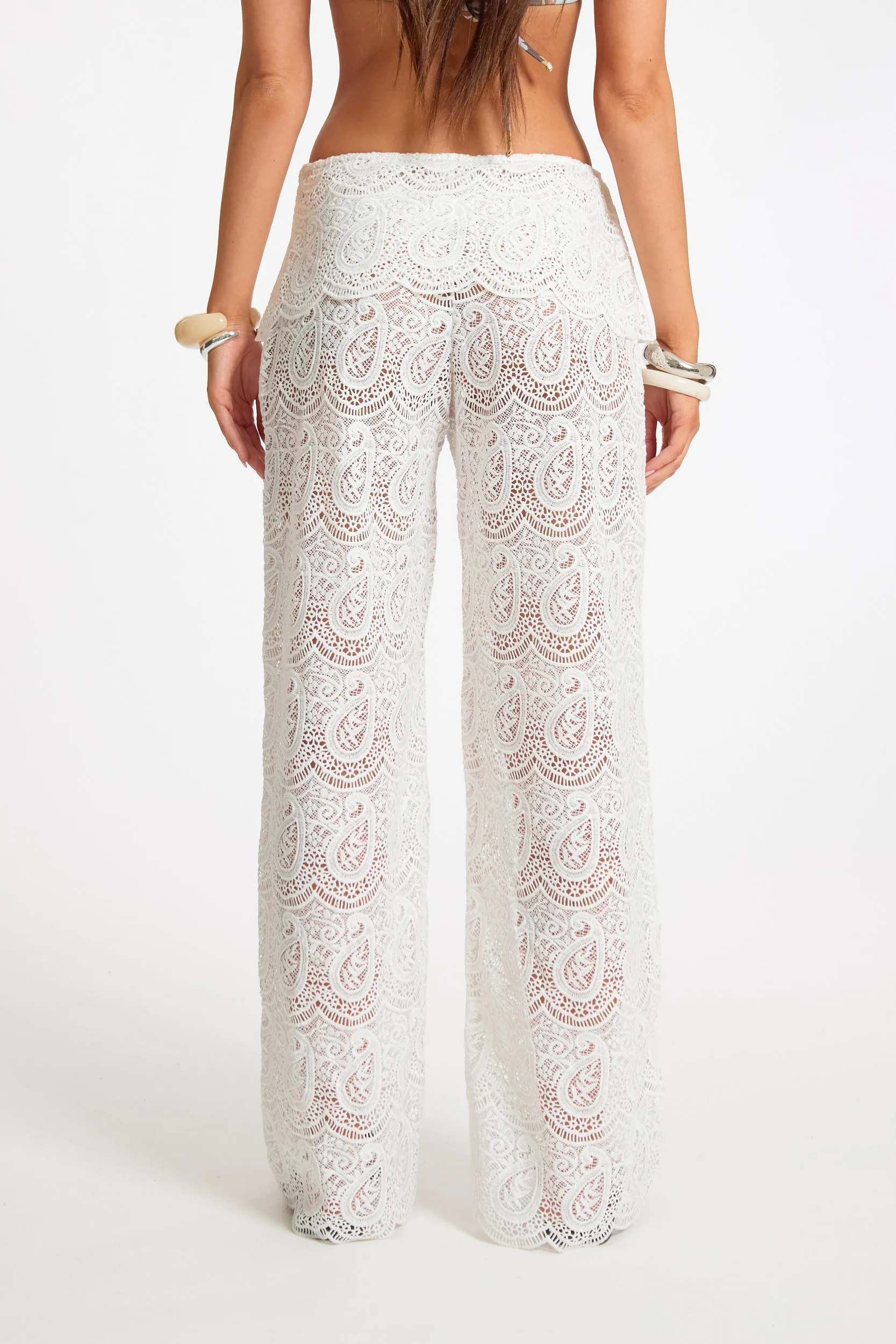 Paisley Crochet Fold Over Straight Leg Trouser sold by Missy Empire product image thumbnail 4