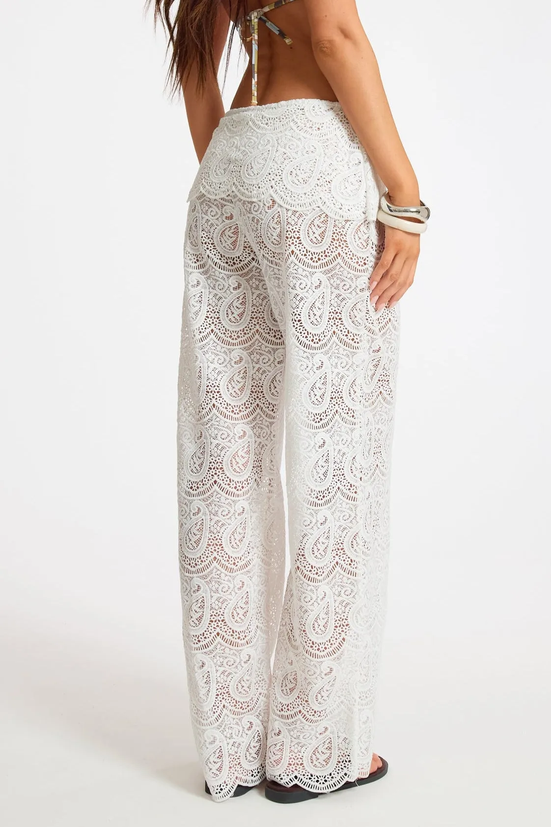 Paisley Crochet Fold Over Straight Leg Trouser sold by Missy Empire product image thumbnail 3