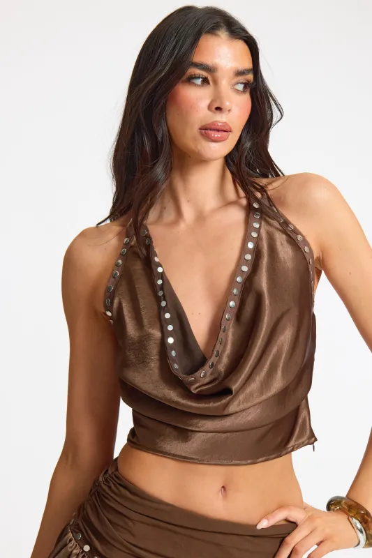 Woven Studded Cowl Neck Top made by Missy Empire