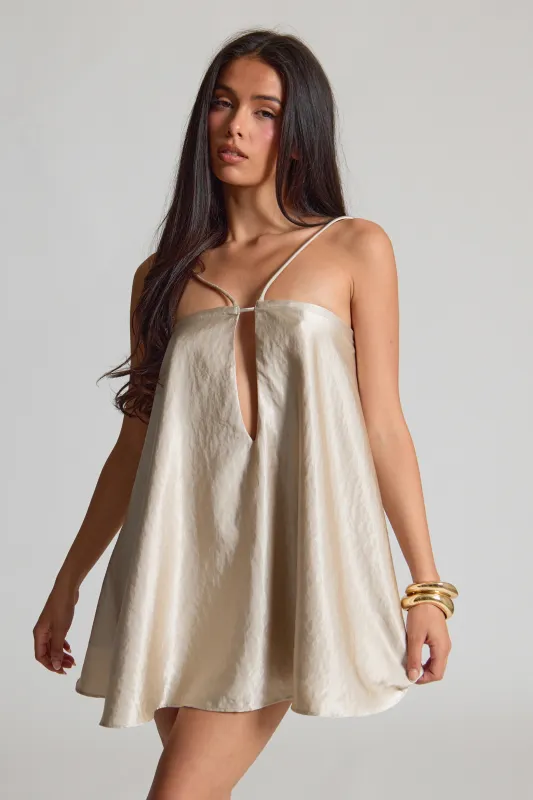 Oyster Satin Strappy Floaty Mini Dress made by Missy Empire