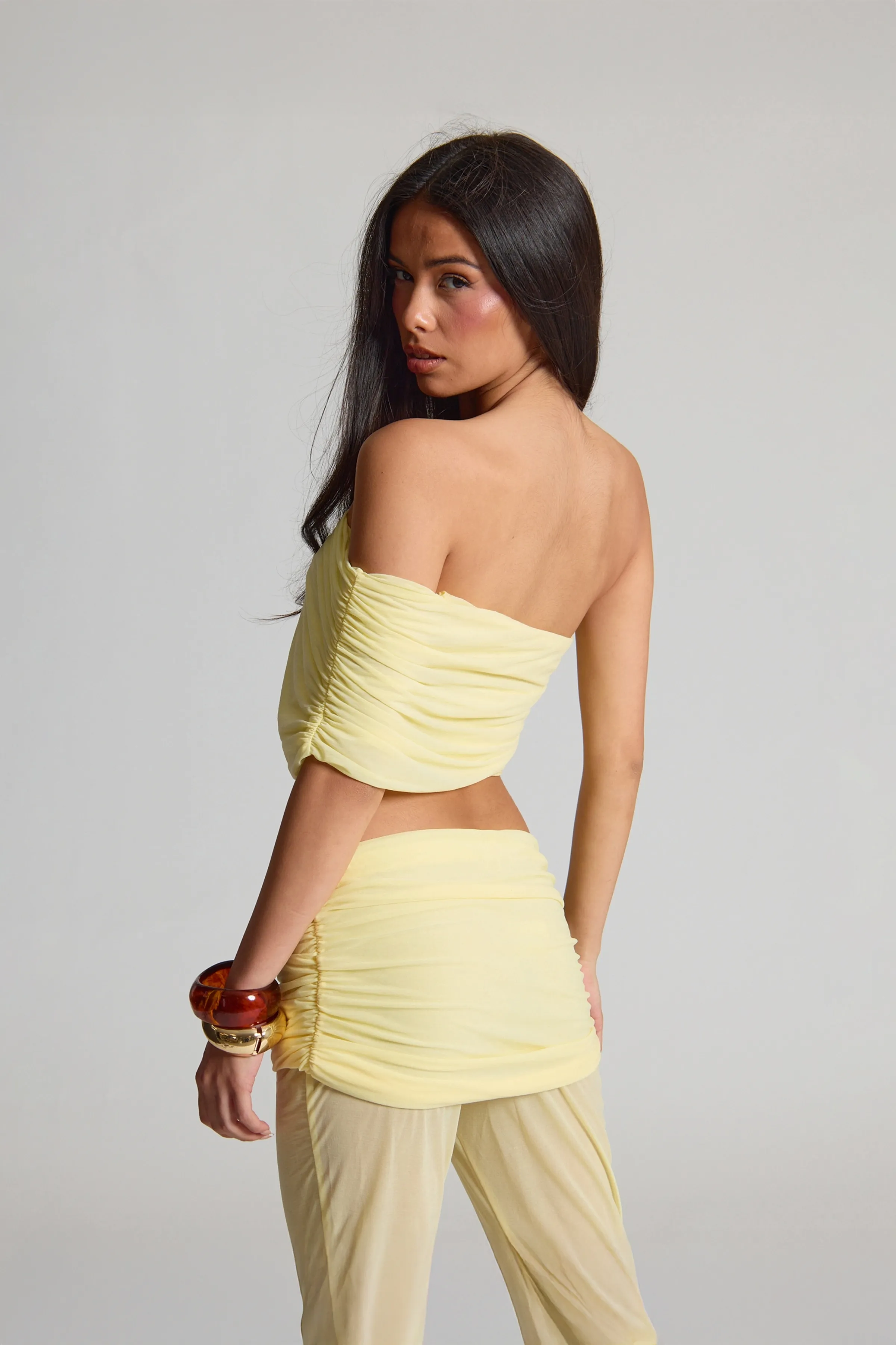 Lemon Stretch Chiffon Ruched One Shoulder Top sold by Missy Empire product image thumbnail 3