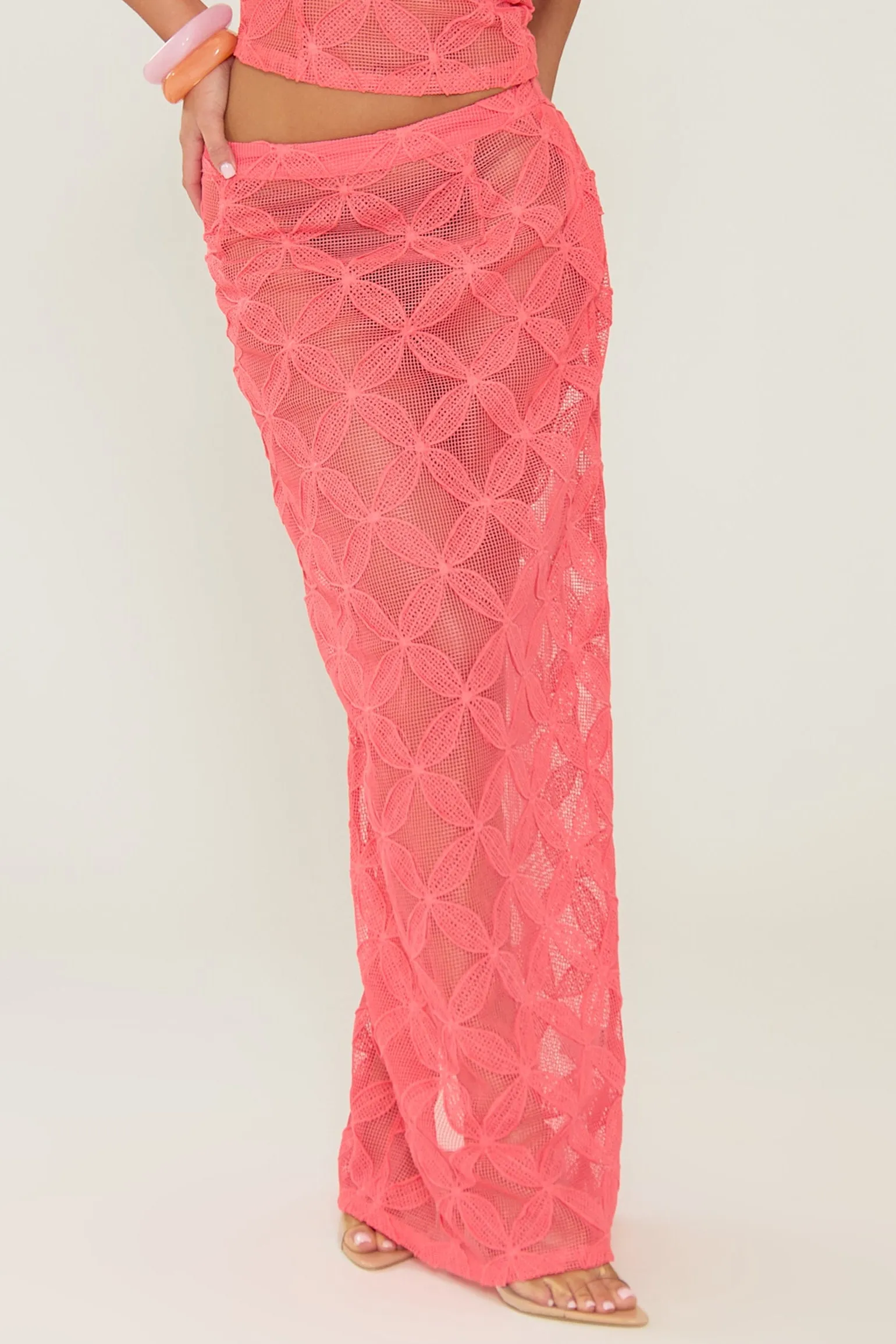 Coral Textured Floral Maxi Skirt sold by Missy Empire product image thumbnail 3