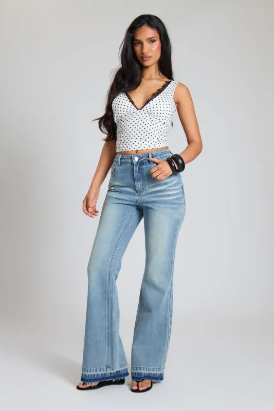 Light Vintage Wash Denim Skinny Flares made by Missy Empire