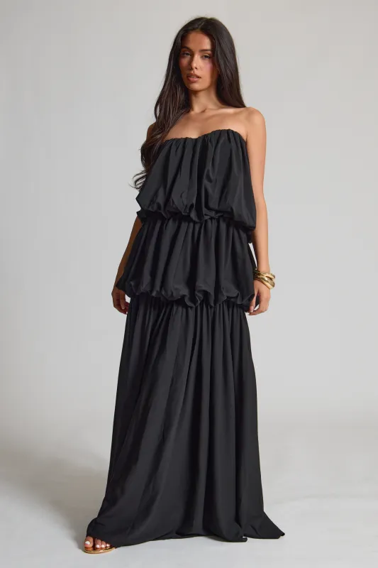 Black Chiffon Ruched Maxi Dress made by Missy Empire