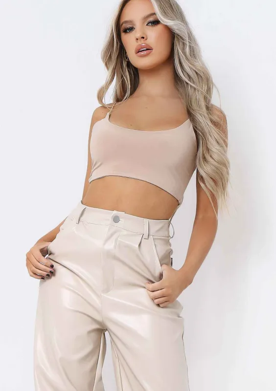 Corazon Sand Basic Round Scoop Neck Strappy Bralet made by Missy Empire