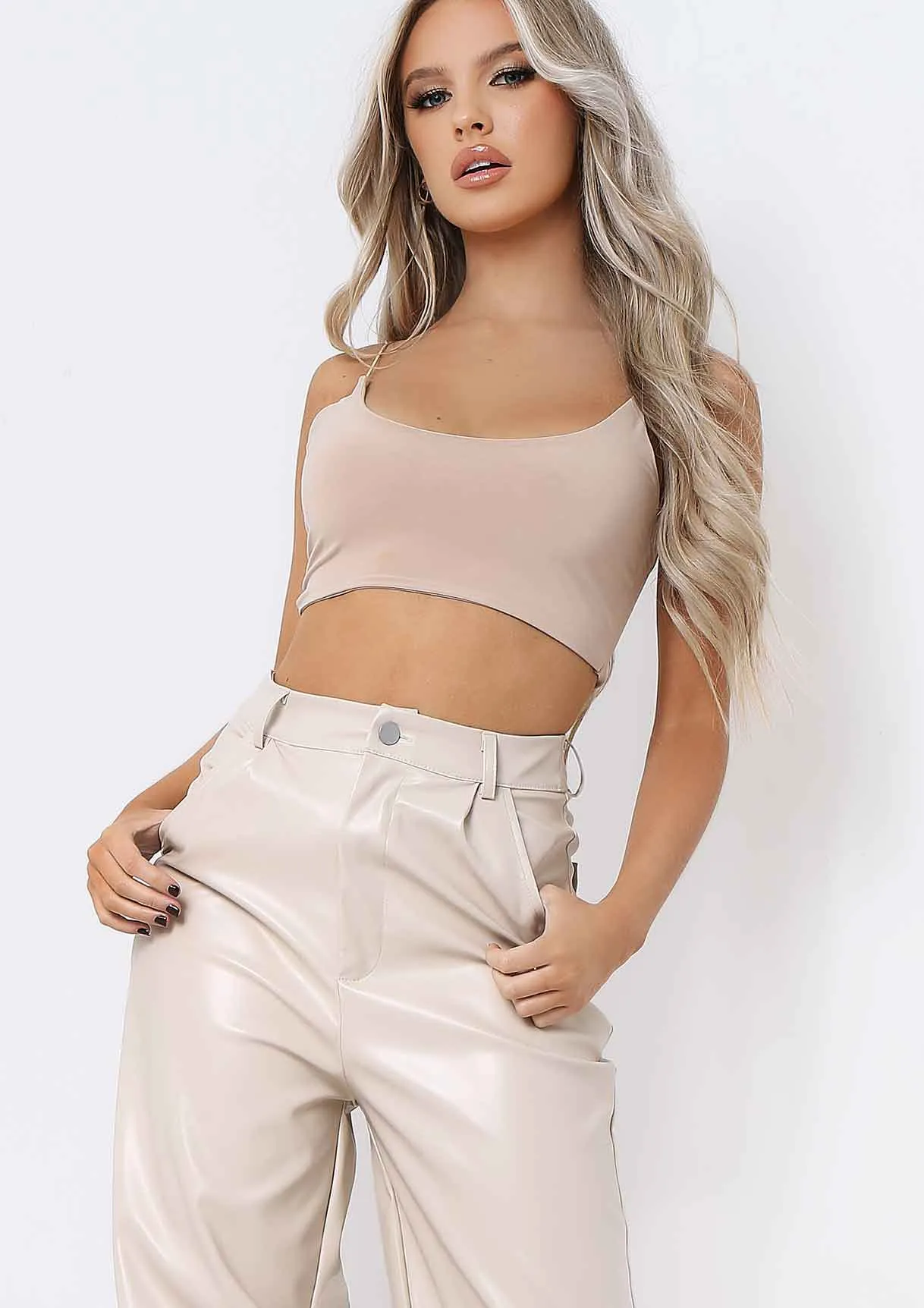 Corazon Sand Basic Round Scoop Neck Strappy Bralet sold by Missy Empire