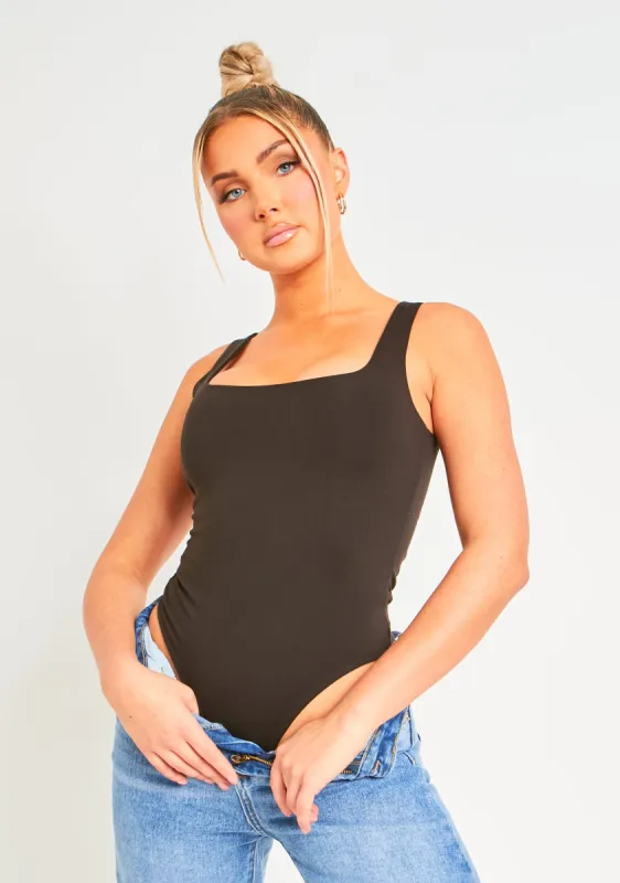 Noelle Black Premium Sculpt Square Neck Bodysuit sold by Missy Empire