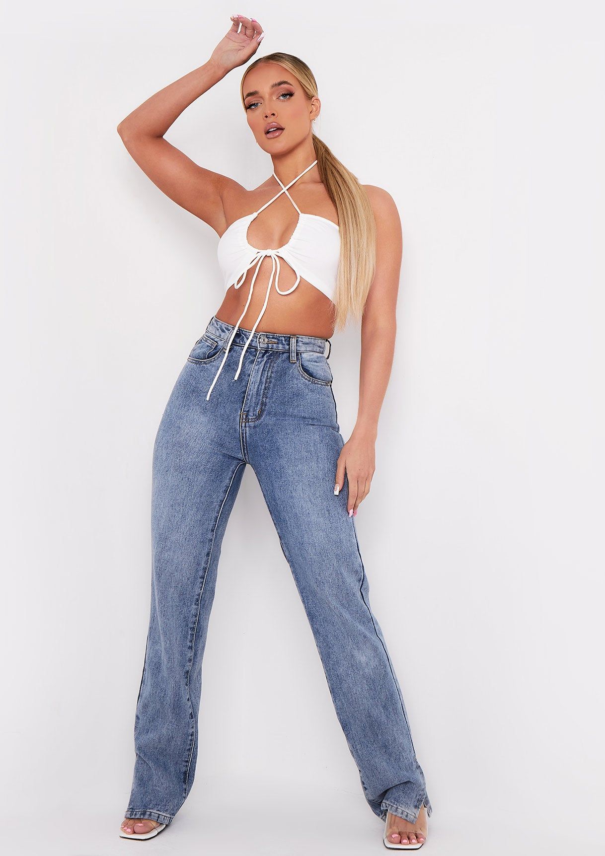 Bexli White Cross Strap Ruched Bralet sold by Missy Empire product image thumbnail 2