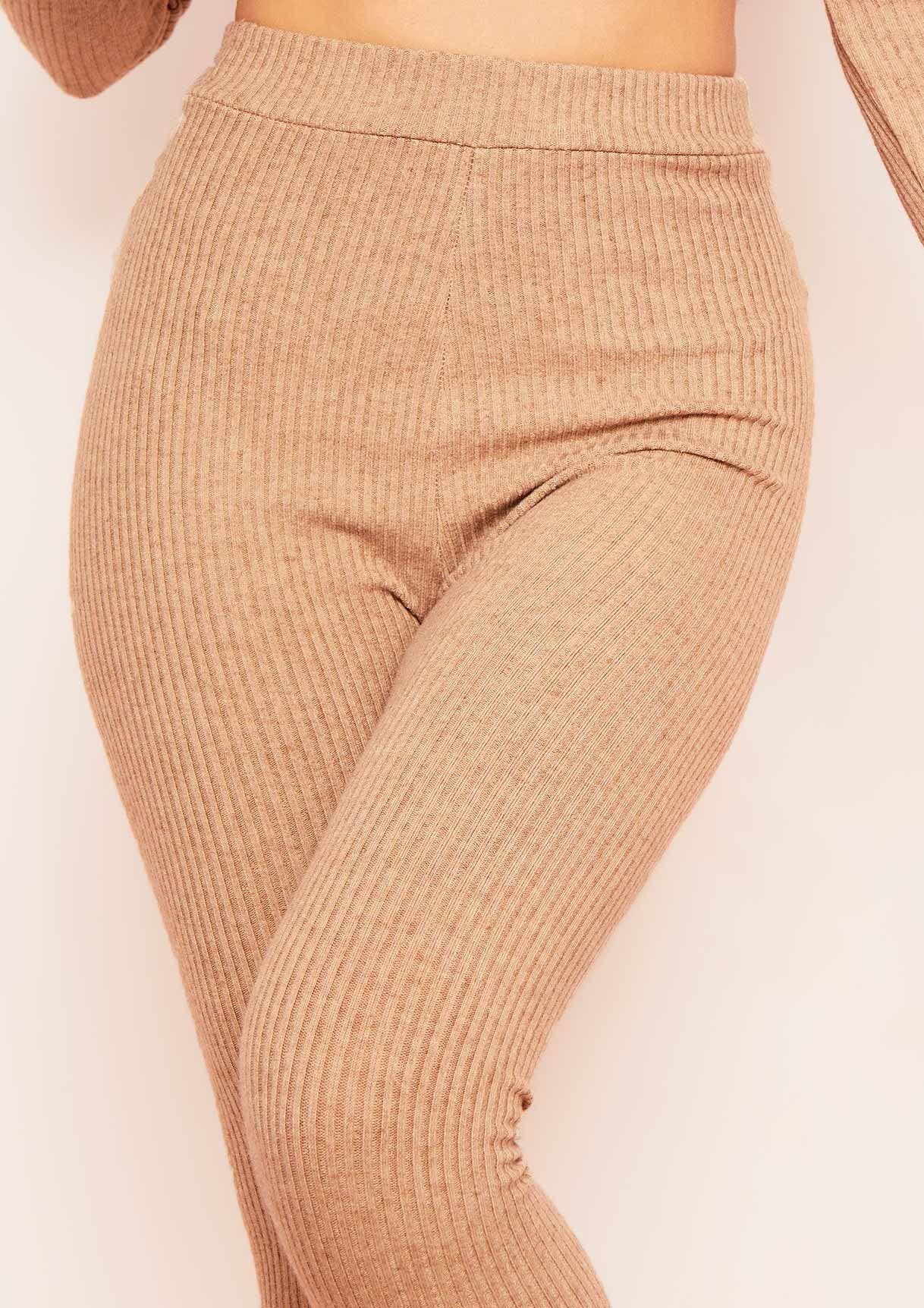 Sarah Camel Brushed Ribbed Legging sold by Missy Empire product image thumbnail 3