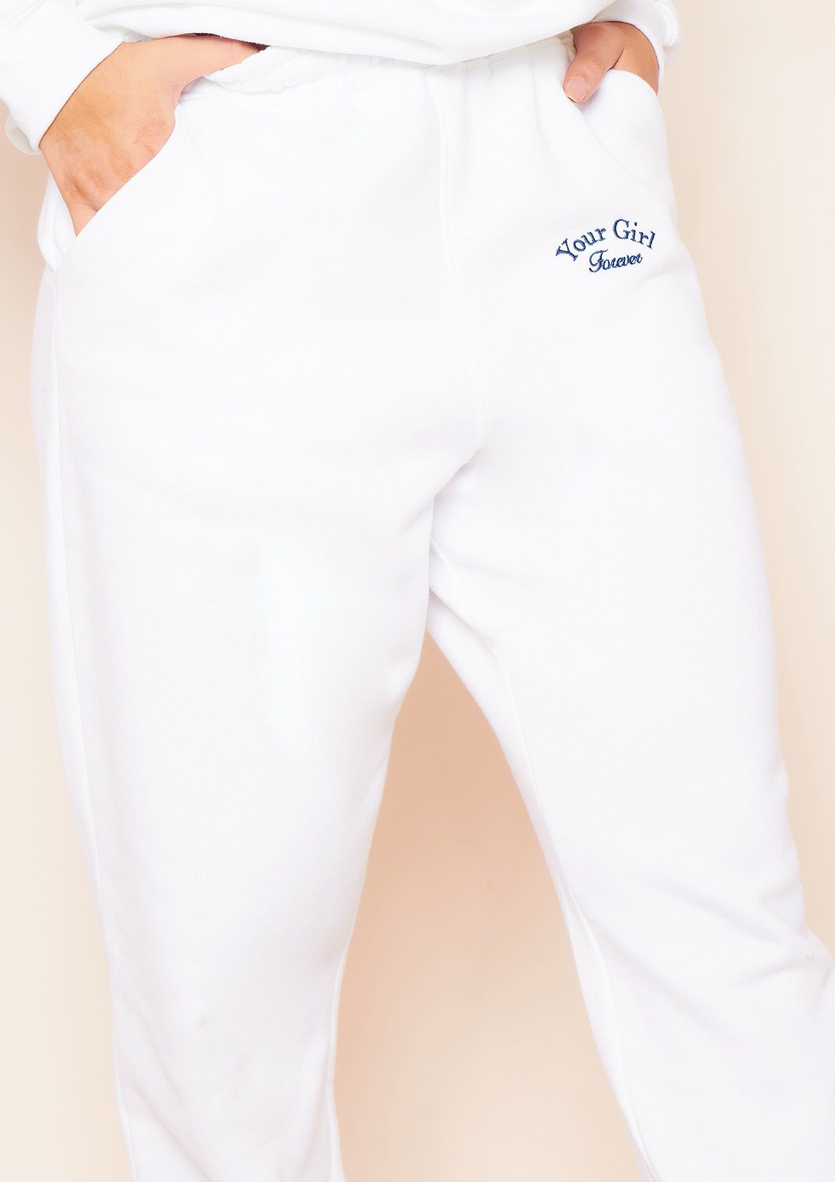 April White "Your Girl Forever" Slogan Embroidered Jogger sold by Missy Empire product image thumbnail 3
