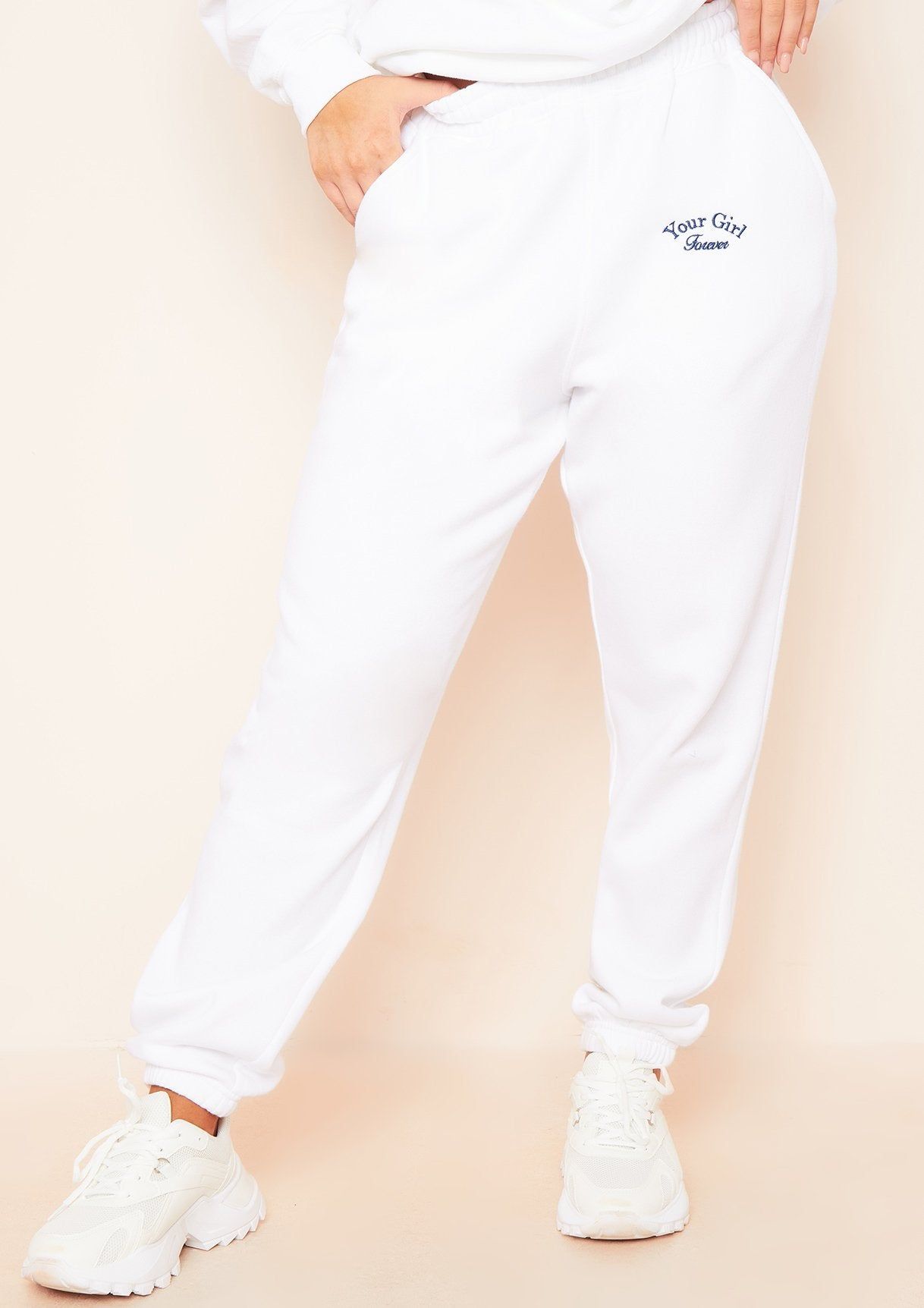 April White "Your Girl Forever" Slogan Embroidered Jogger sold by Missy Empire