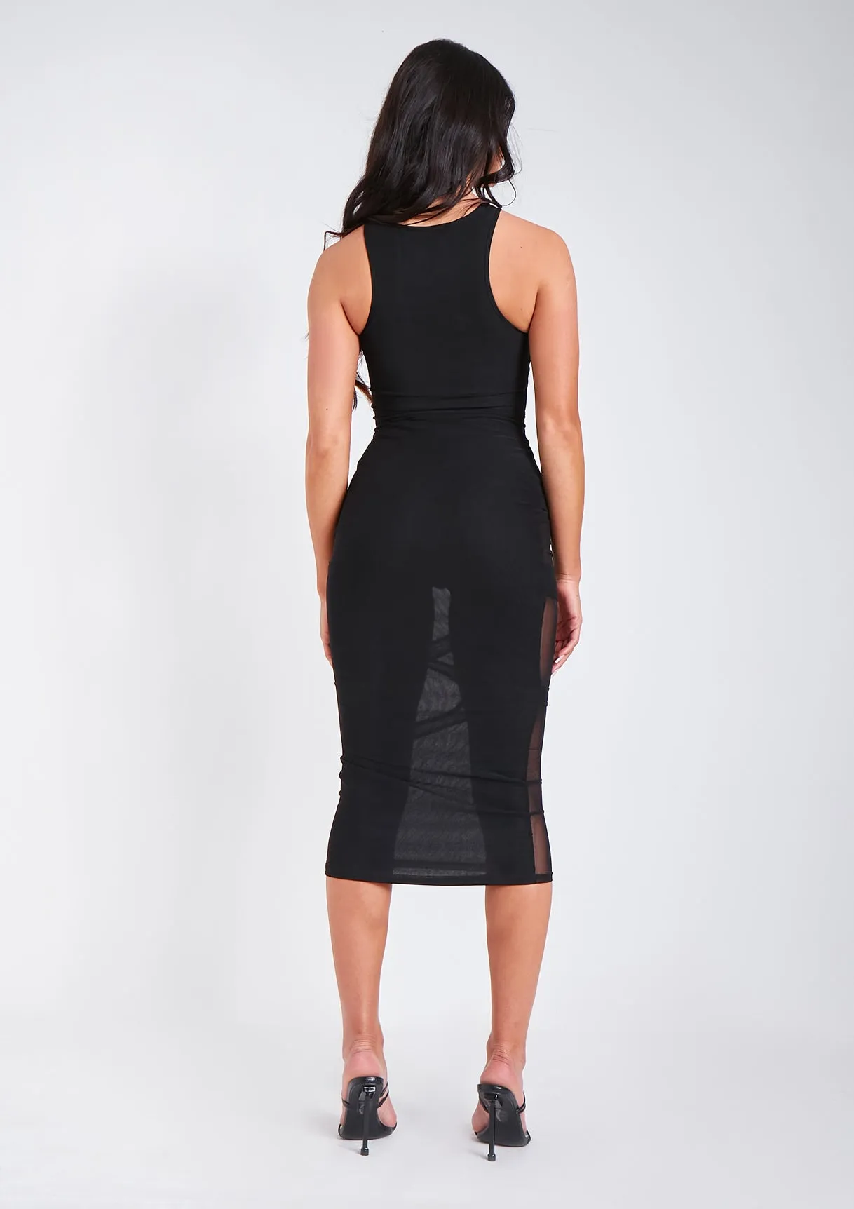 Lucy Black Mesh Cut Out Maxi Dress sold by Missy Empire product image thumbnail 3