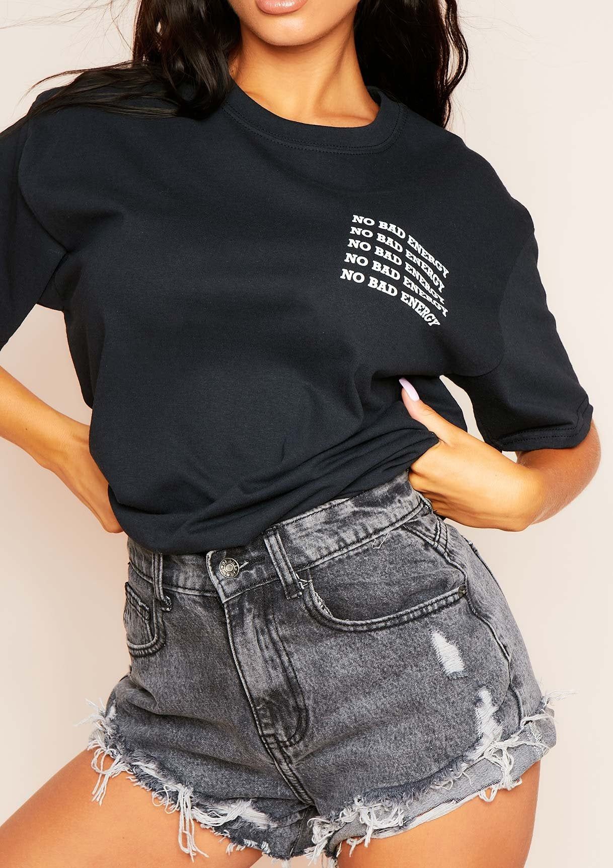 Crystal Black "No Bad Energy" Slogan Oversized T-Shirt sold by Missy Empire product image thumbnail 3
