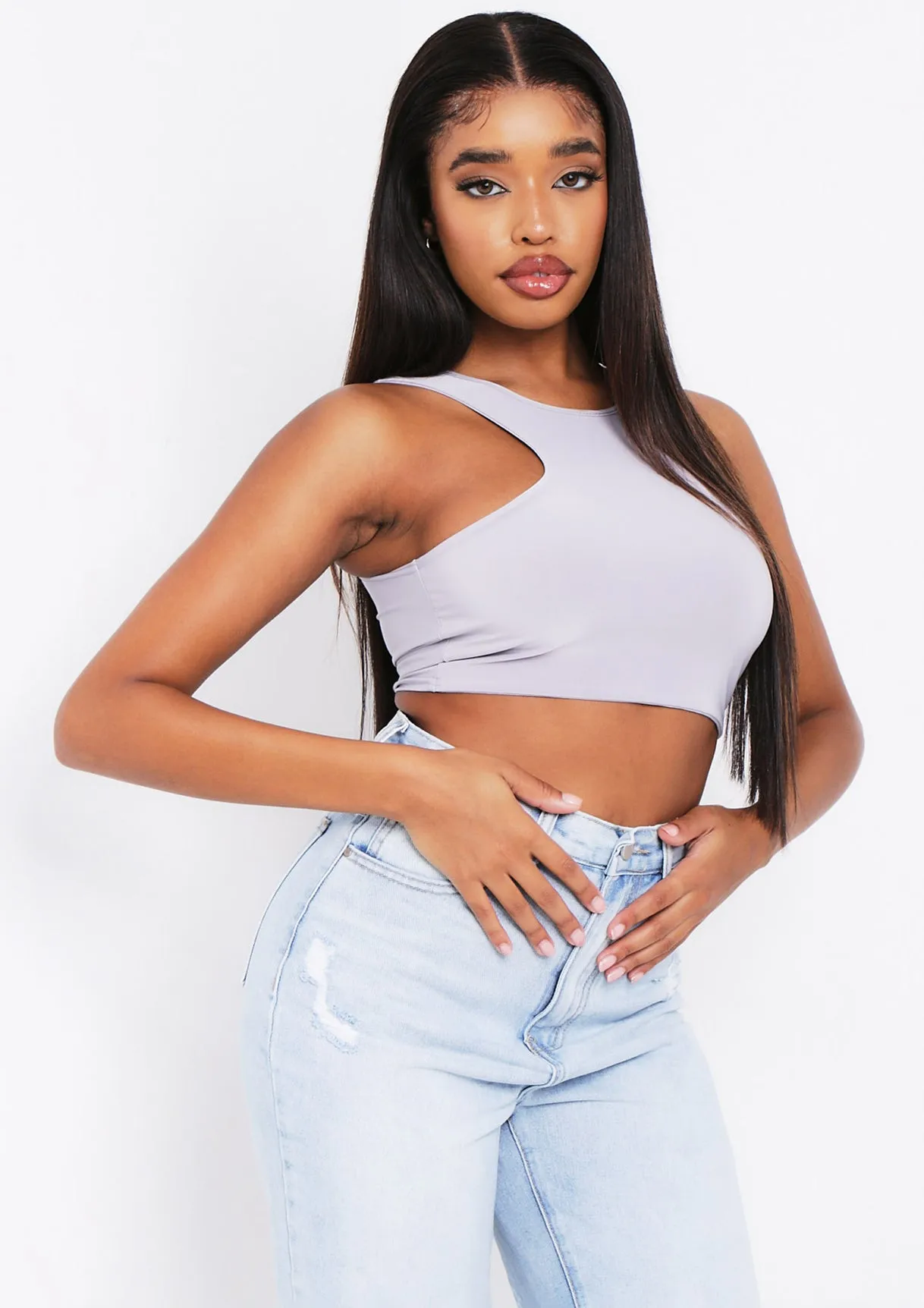 Kandee Grey Extreme Racer Crop Top sold by Missy Empire product image thumbnail 2