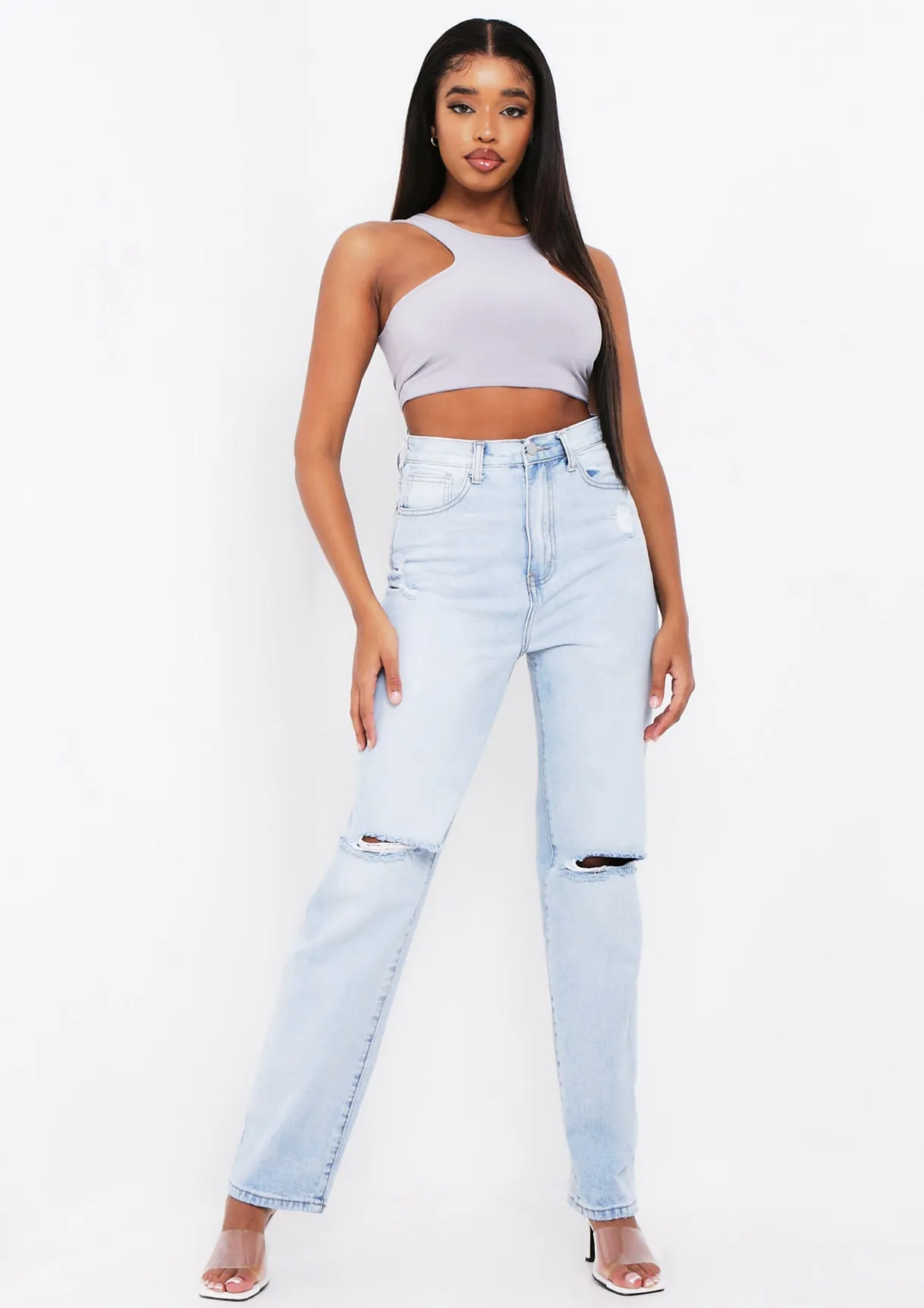 Kandee Grey Extreme Racer Crop Top sold by Missy Empire